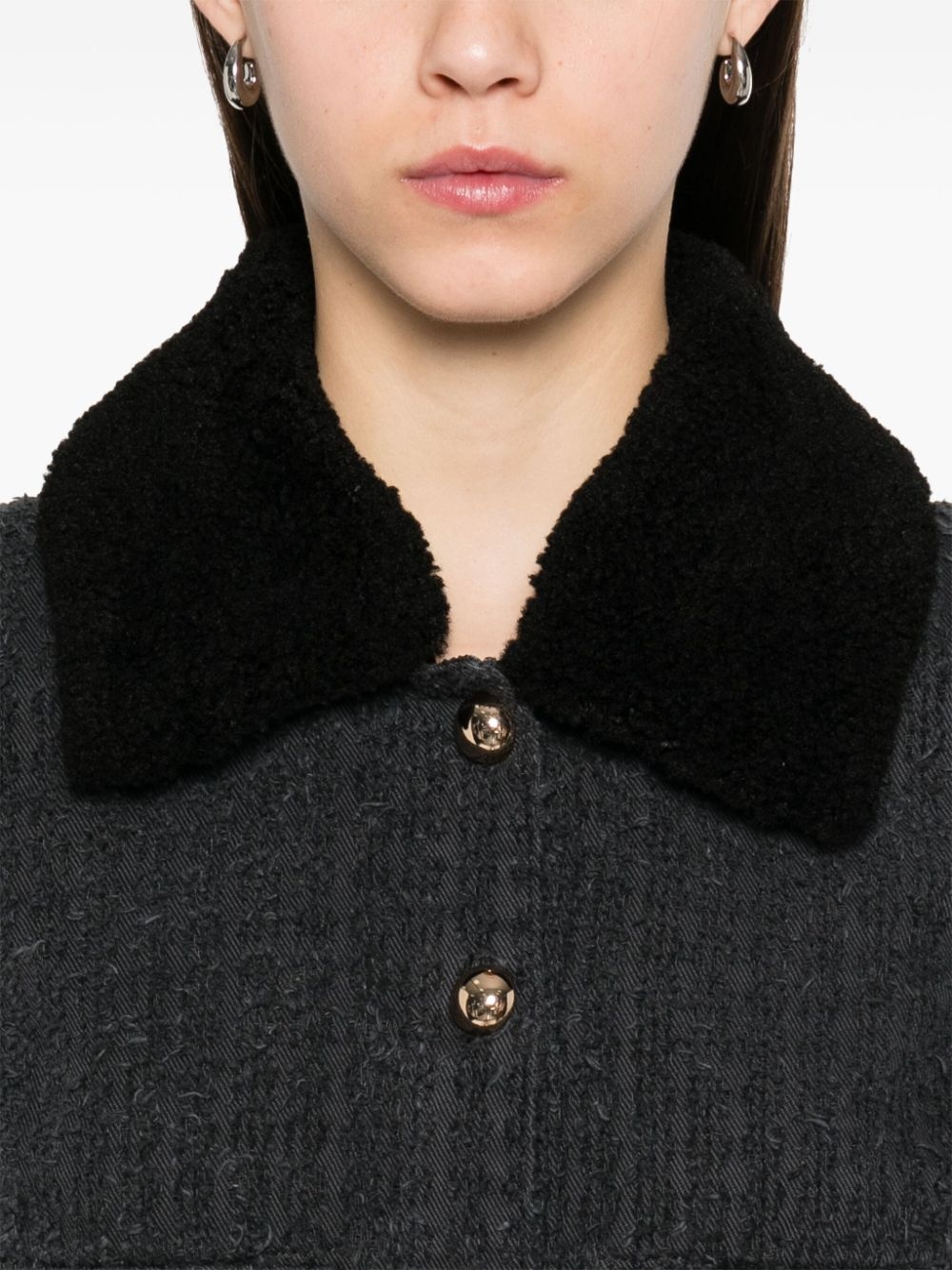 textured denim jacket - 5