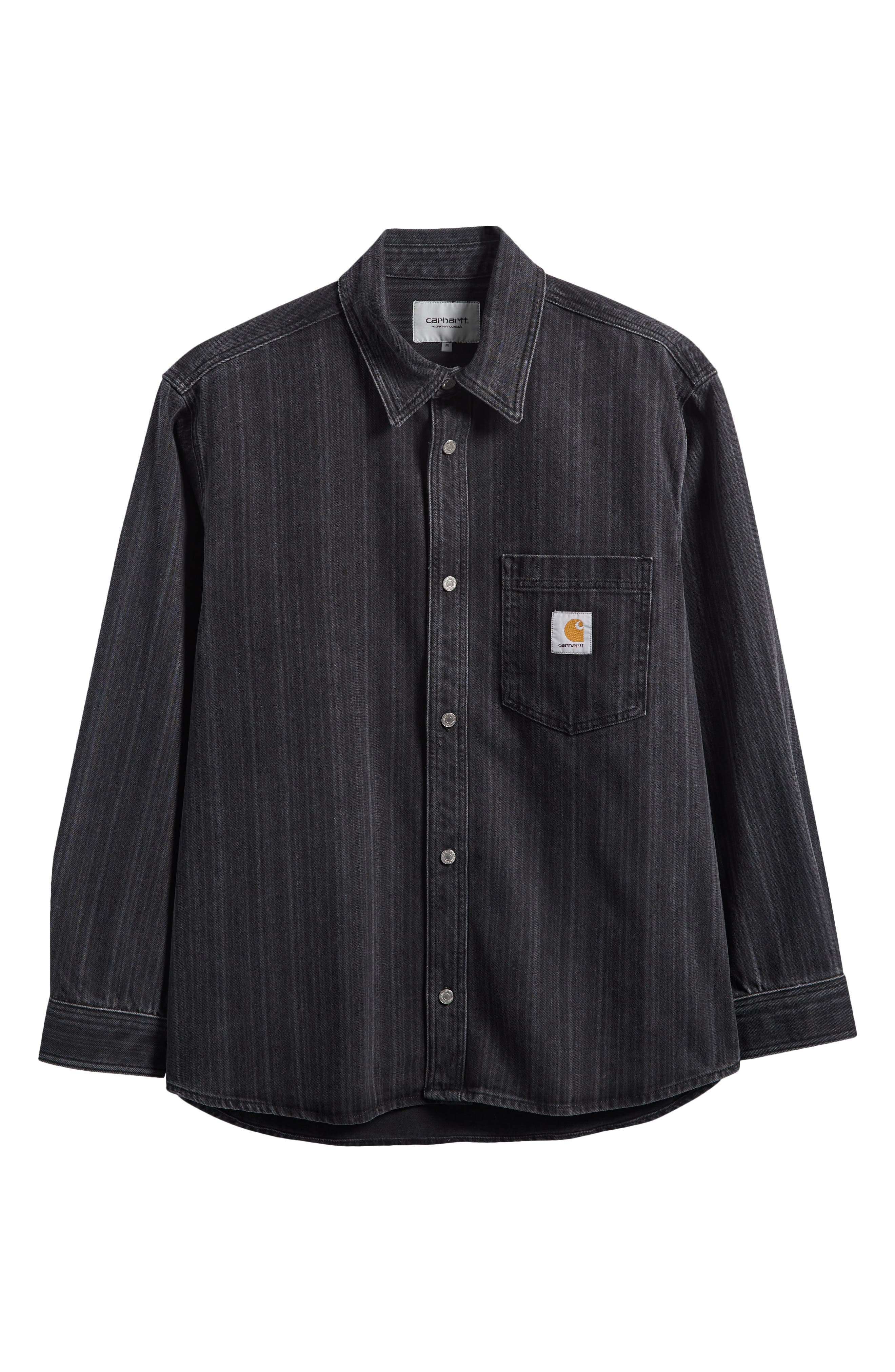 Carhartt Work In Progress Rylan Stripe Cotton Denim Button-Up Shirt Jacket in Rylan Stripe Black at  - 6