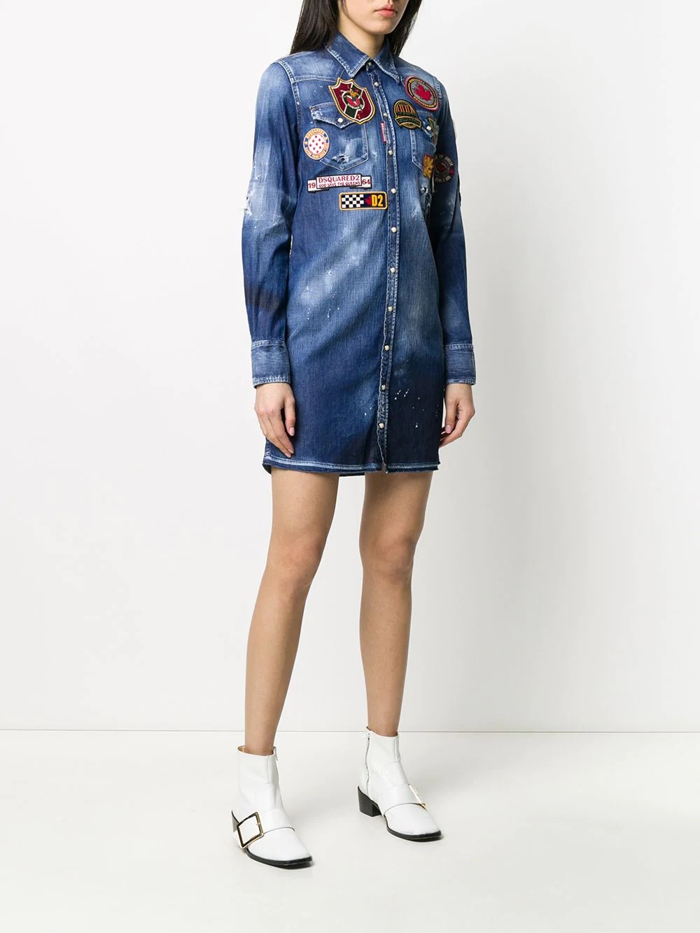 logo patch embossed shirt dress - 3