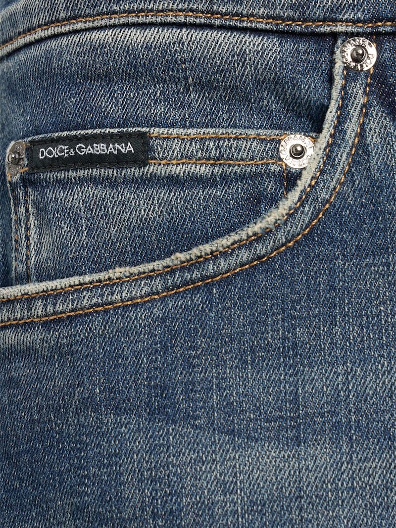 Logo plaque stretch denim shorts - 2