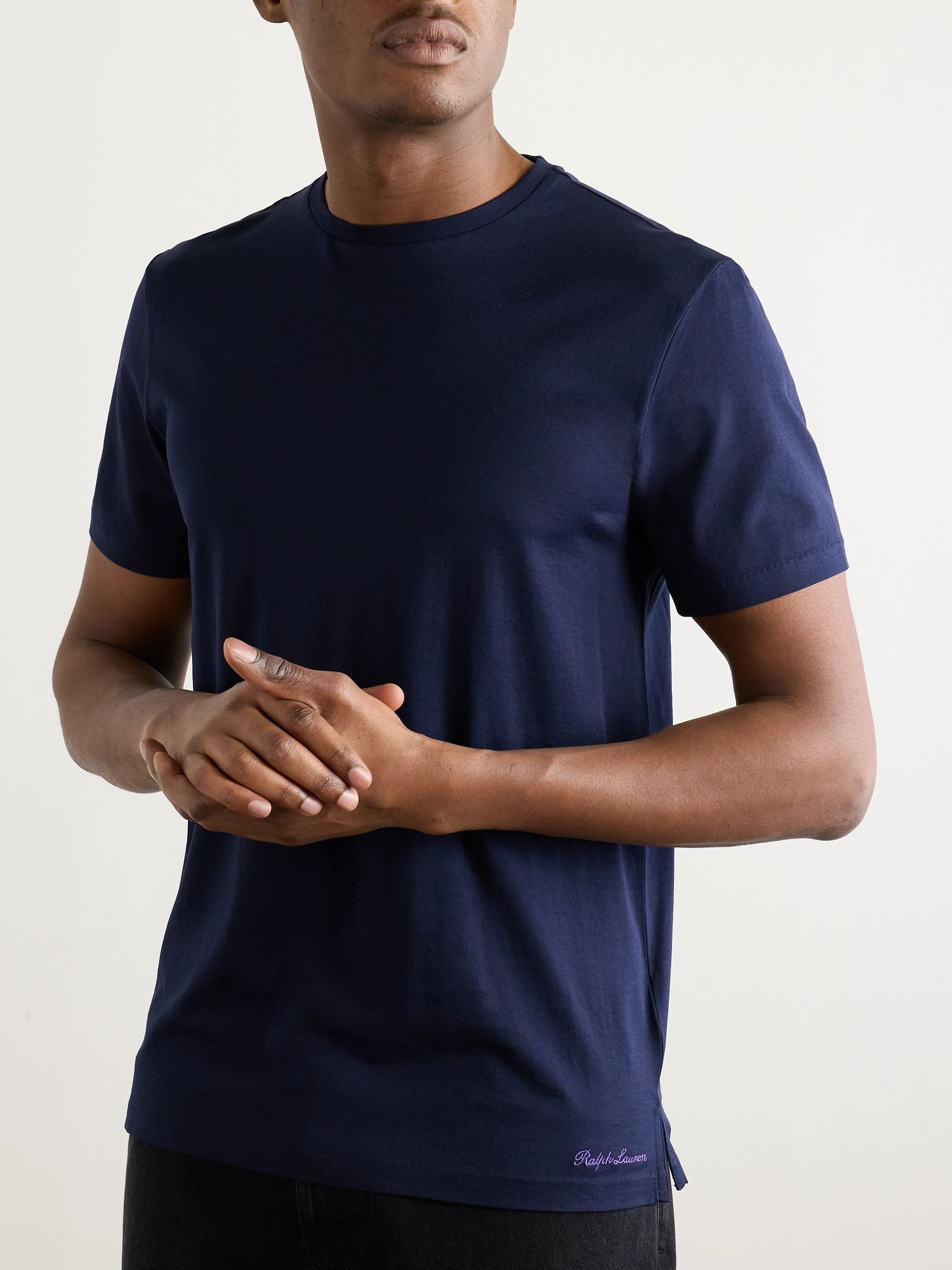 Logo-Embroidered Cotton-Lisle T-Shirt Navy - 3