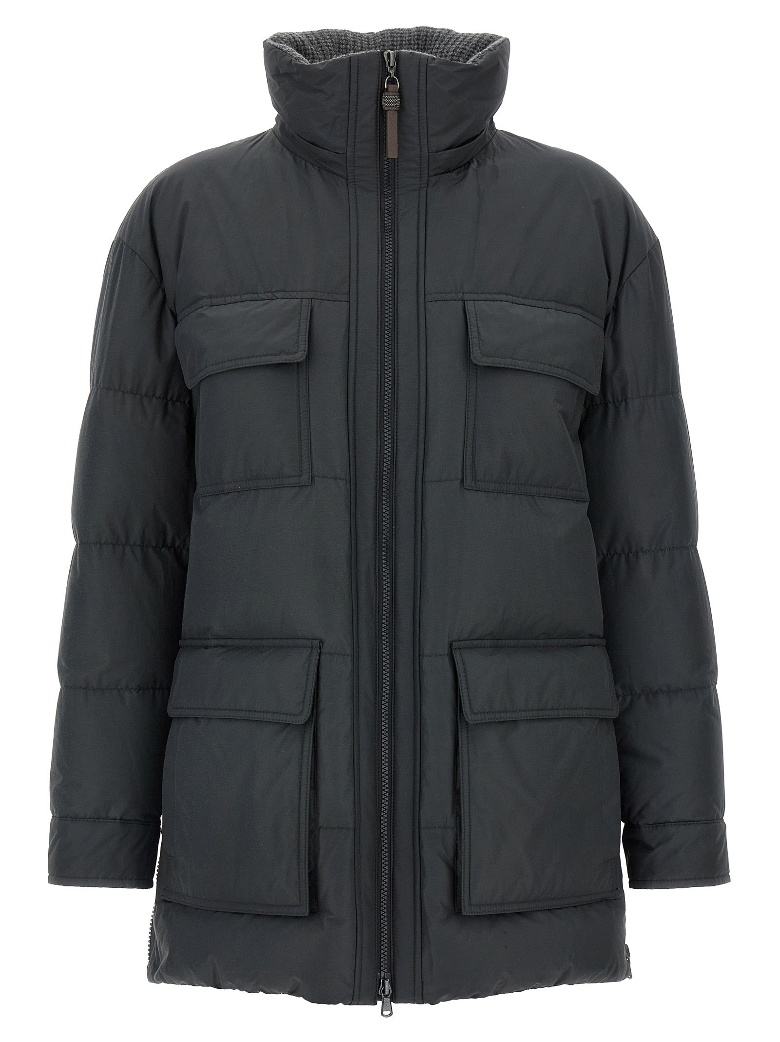 Knitted Neck Down Jacket Puffer Jackets Gray - 2