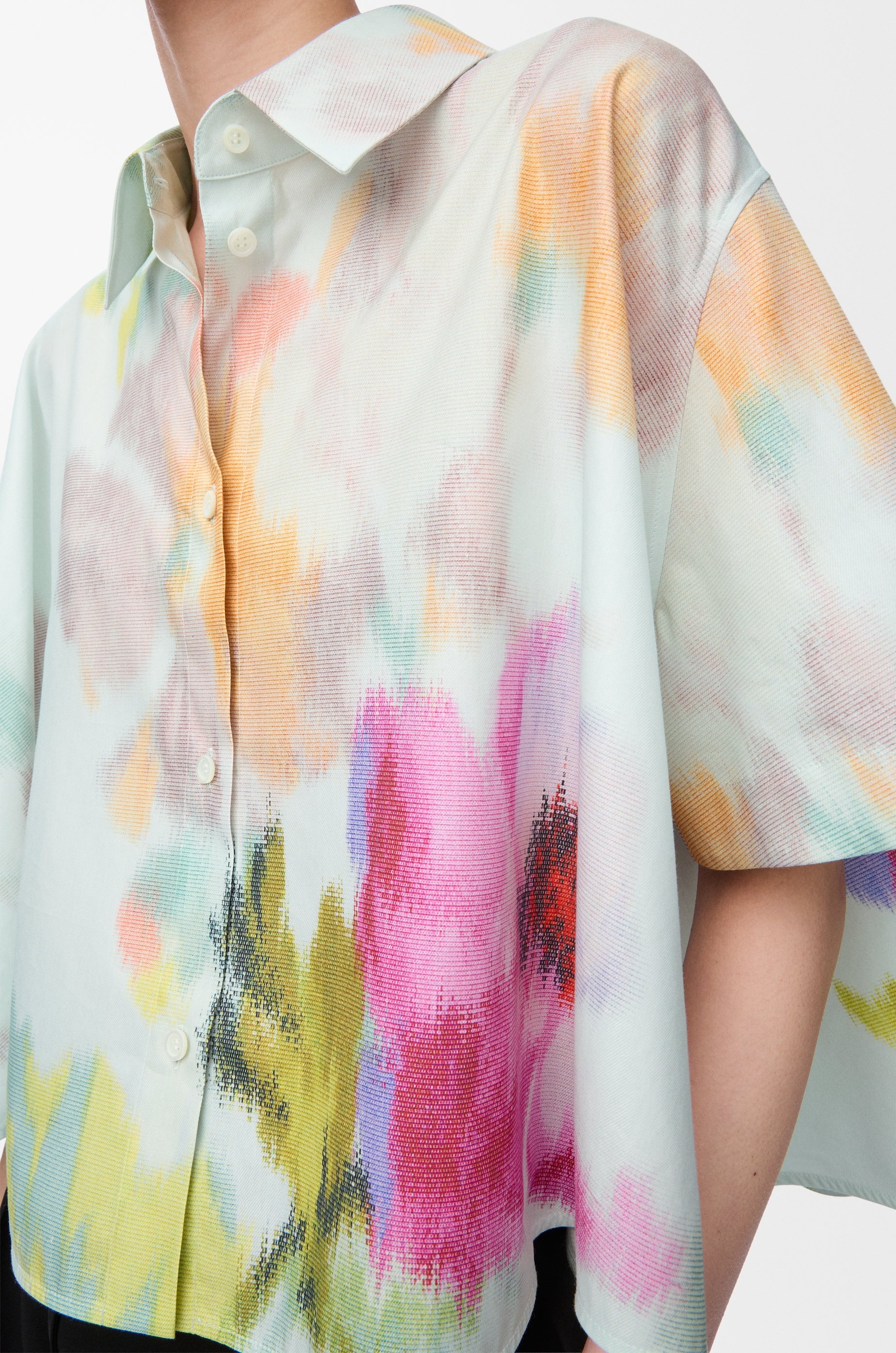 Short sleeve trapeze shirt in cotton and silk - 5