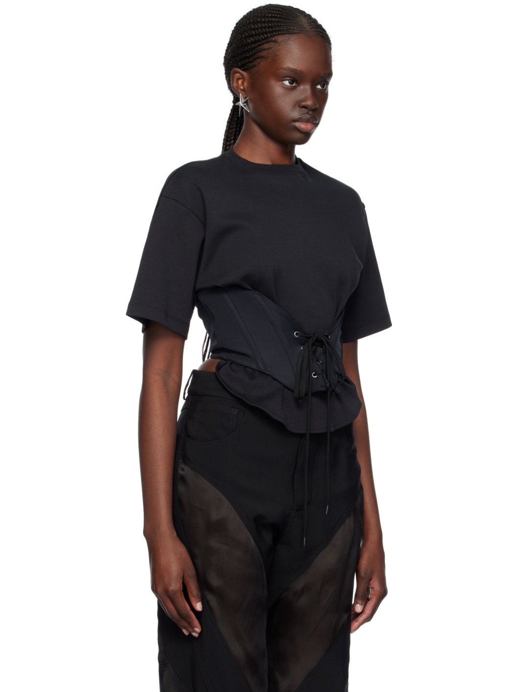 Black Lace-Up T-Shirt - 2
