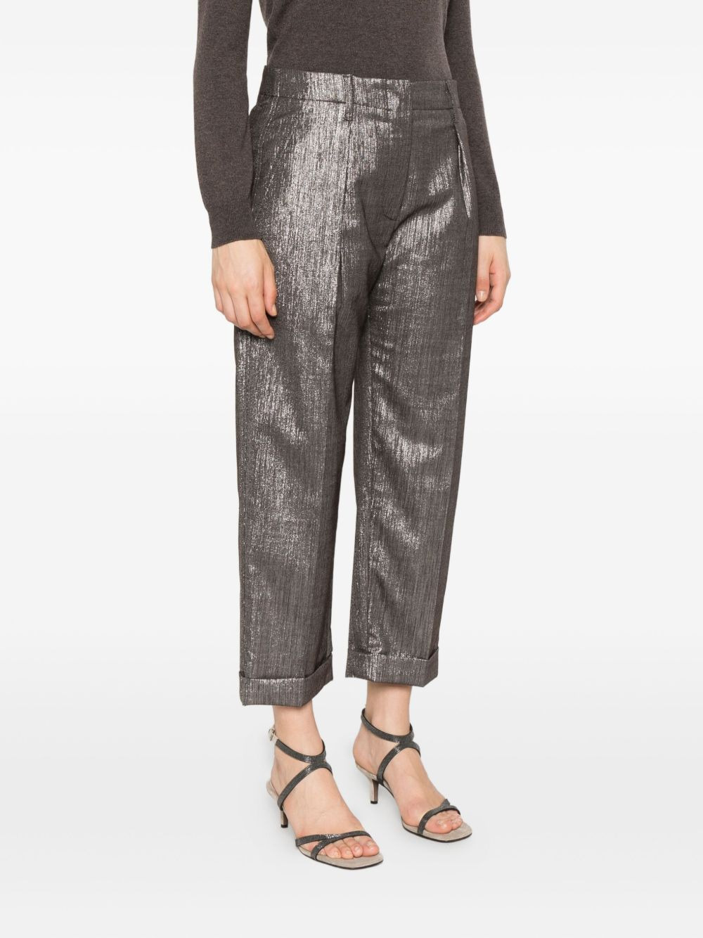 pleat-detail metallic trousers - 3