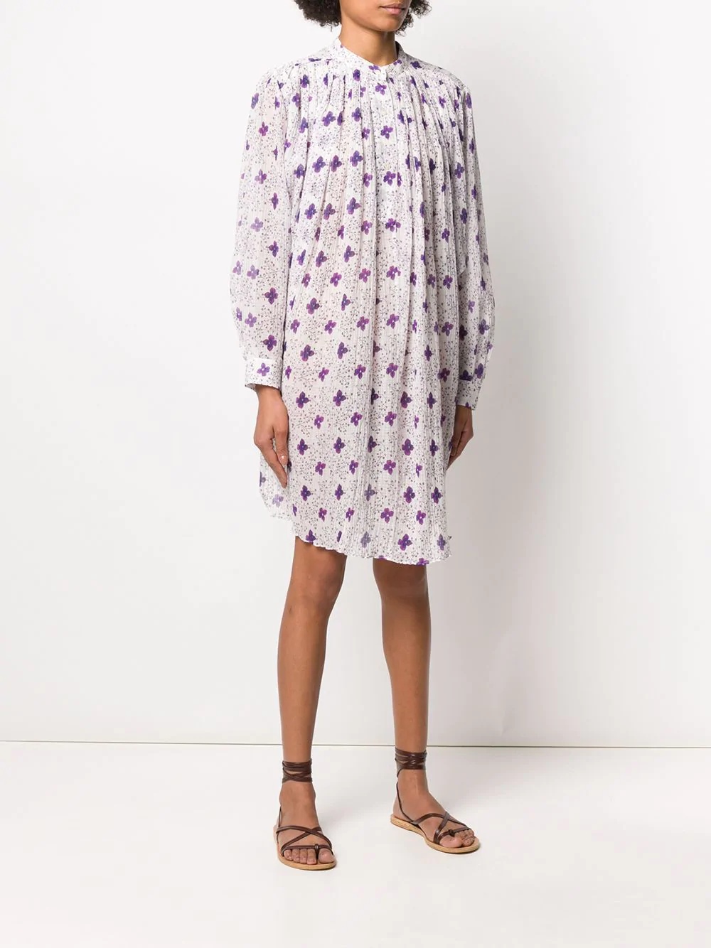 pleated-neckline floral-print shirtdress - 3