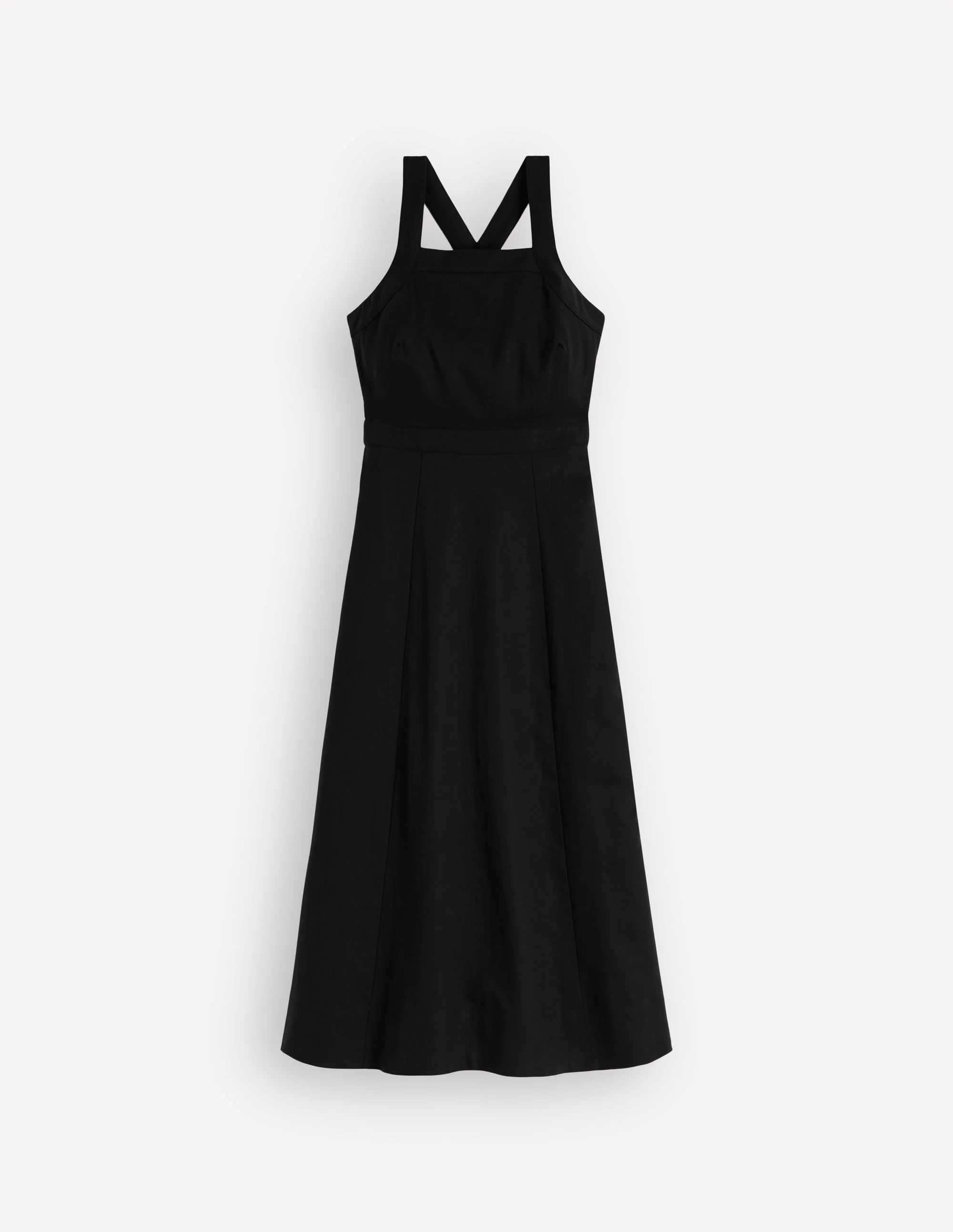 Cross-back Linen Blend Dress-Black - 1