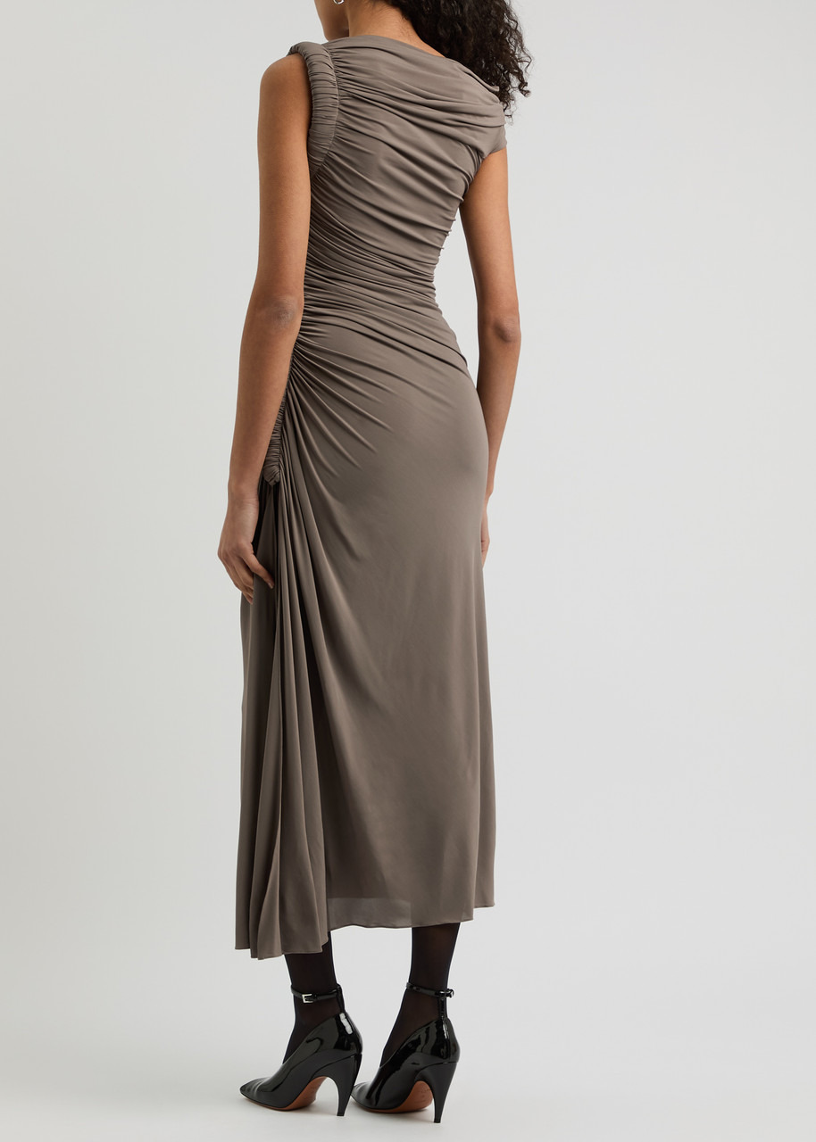 Alaïa Draped Off-the-shoulder Jersey Midi Dress - 3