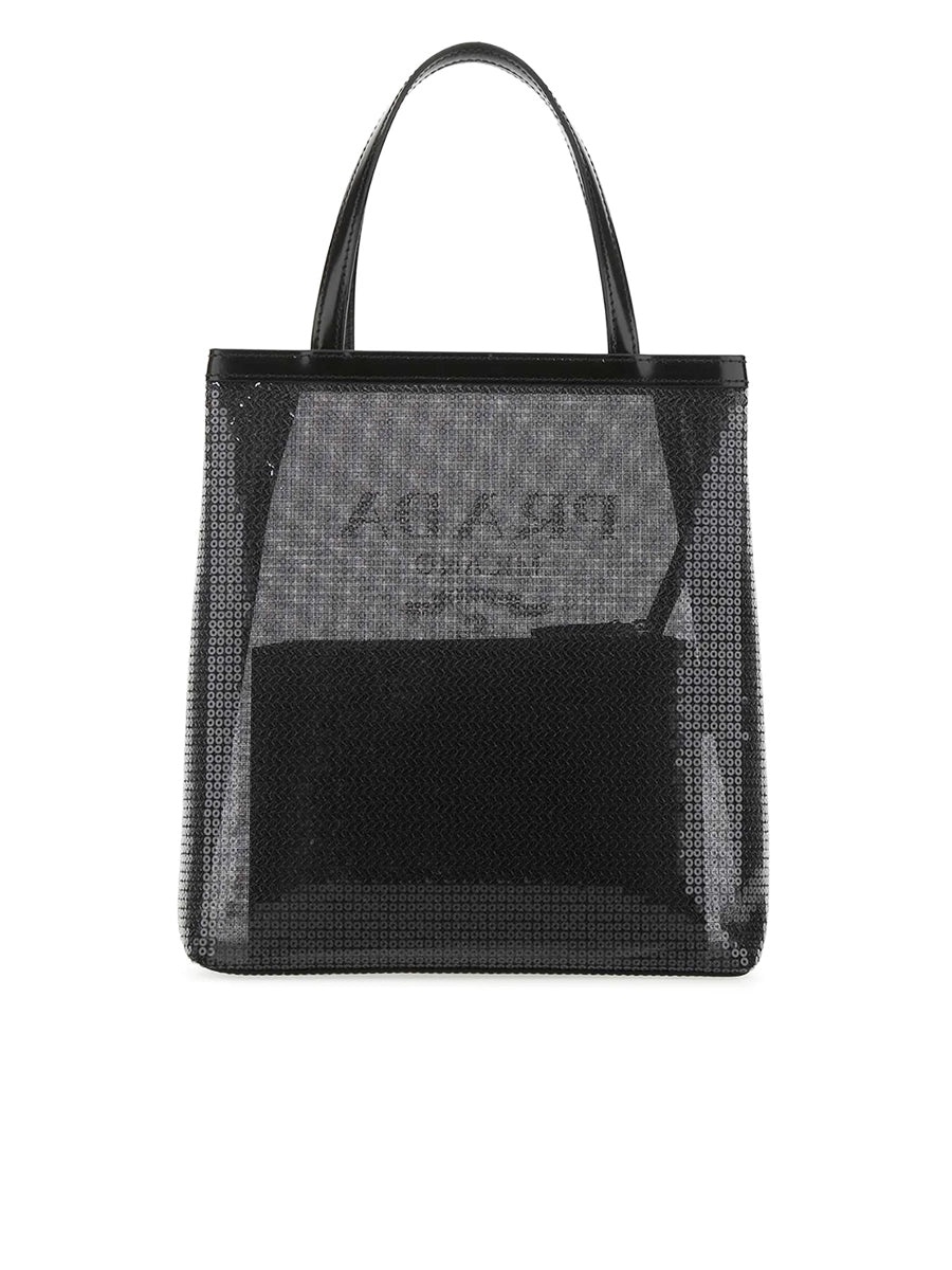 Logo Print Sequin Tote Bag in Black - 4