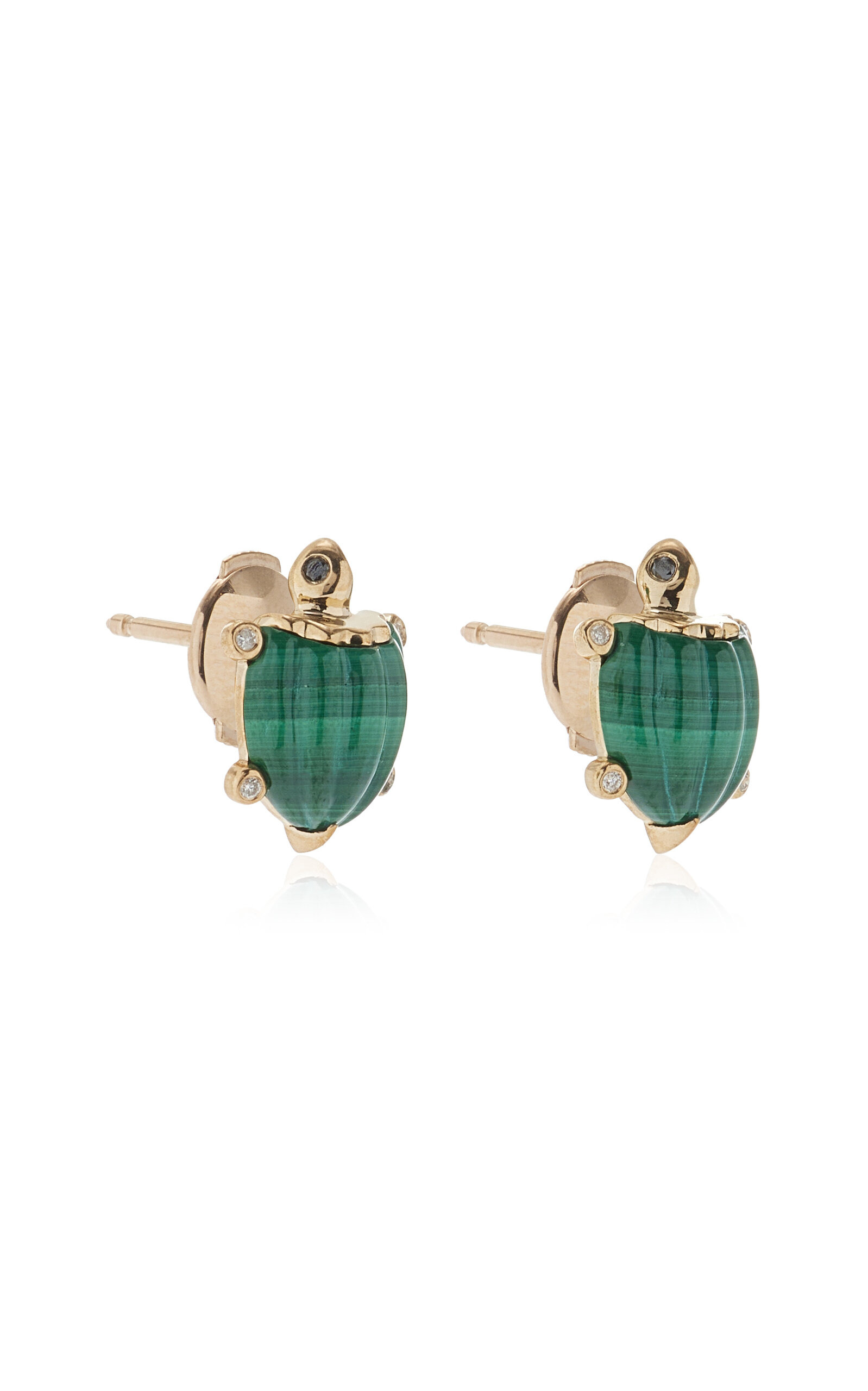 9K Yellow Gold Malachite, Diamond Earrings green - 3