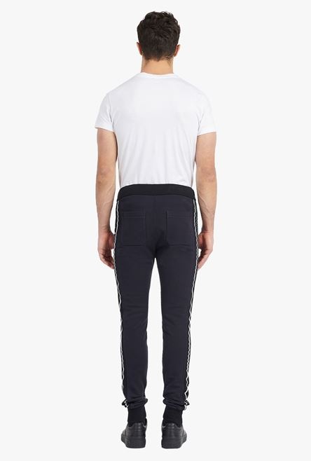 Black cotton sweatpants with navy blue and white Balmain monogram - 3