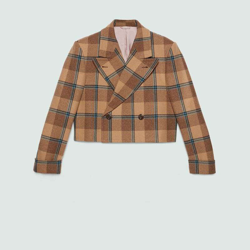 Macro check wool cropped coat 1