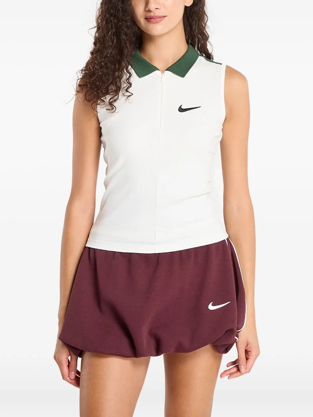 ribbed sleeveless polo top - 1