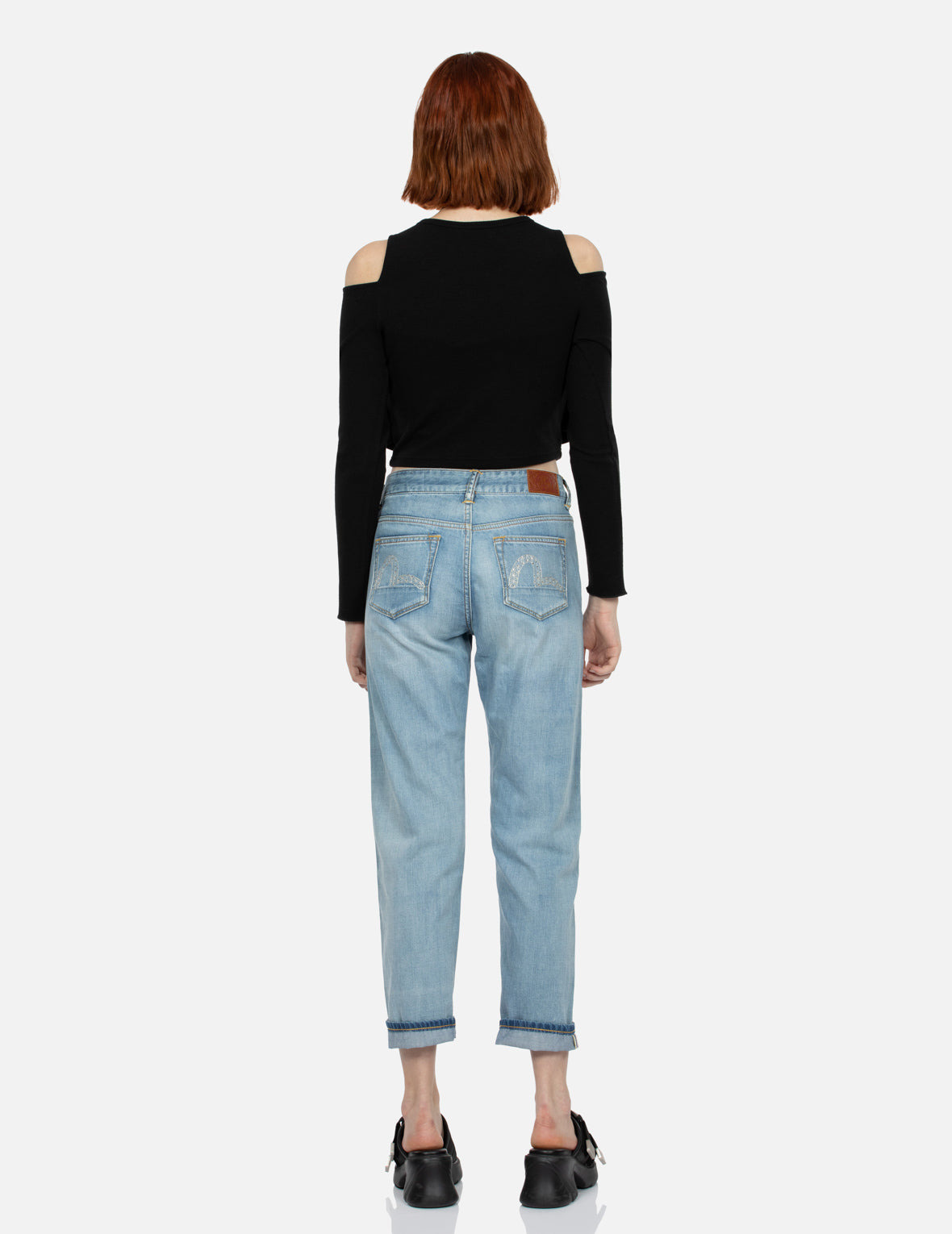 METAL LOGO TRIM OFF-SHOULDER AND FAUX TWO-PIECE FASHION FIT TOP - 6