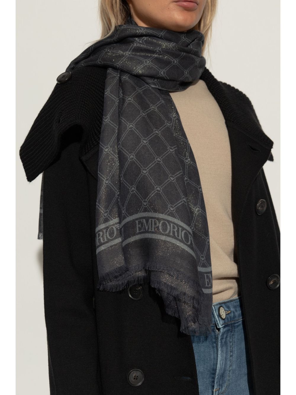 logo-jacquard frayed scarf - 2