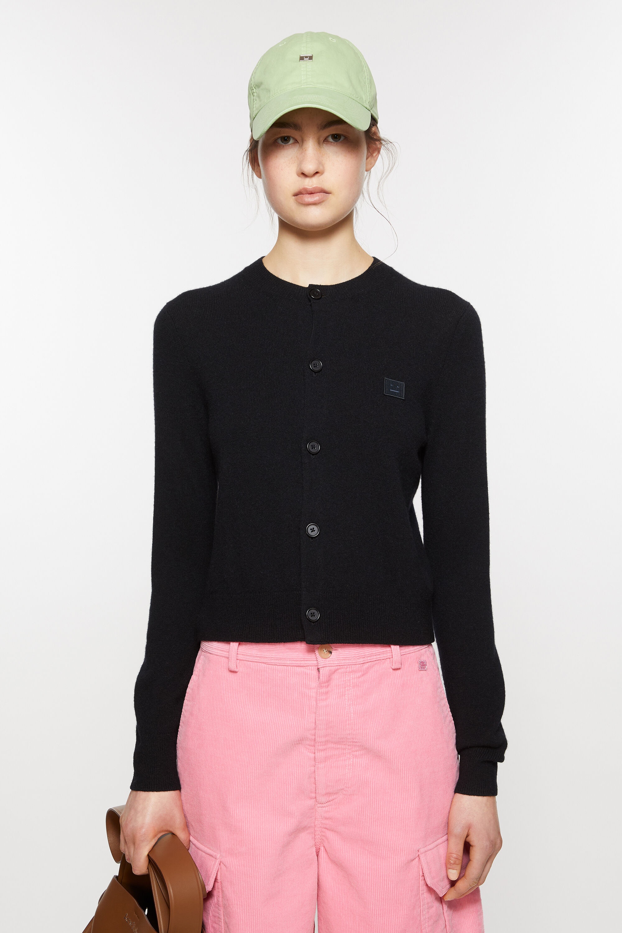 Wool crew neck cardigan - Black - 2