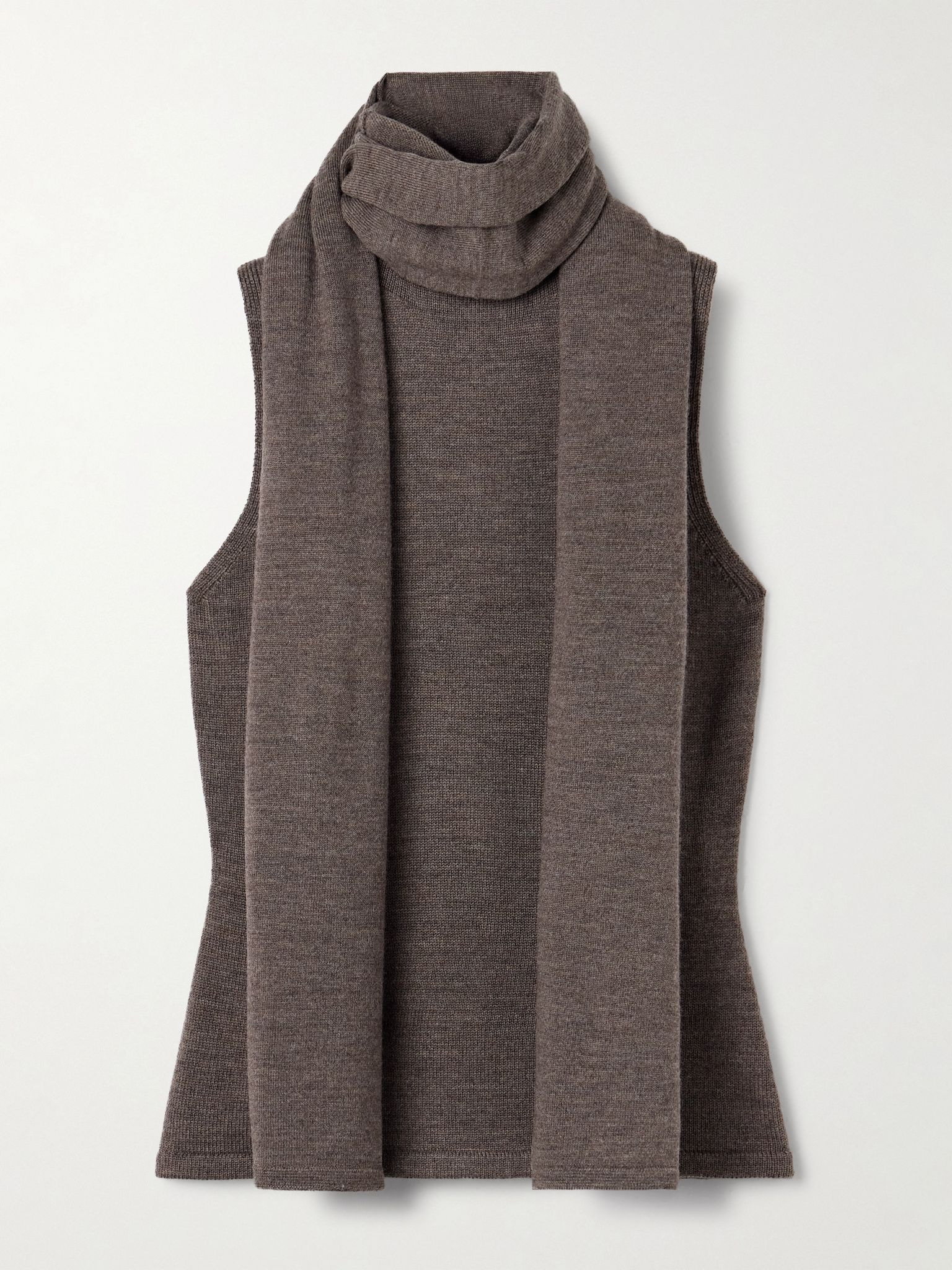 Canal scarf-detailed wool turtleneck top Brown - 1