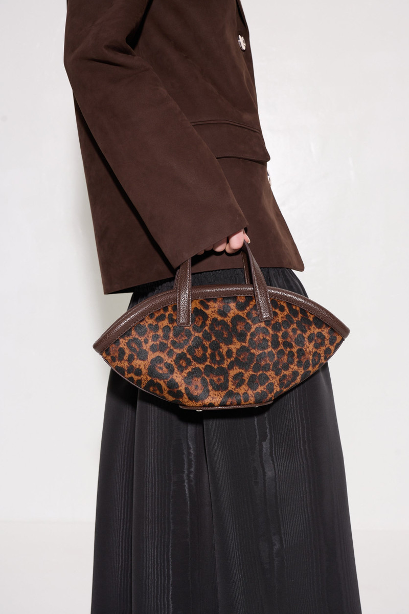 SIMONMILLER Haircalf Mini Mercado Tote In Choco Brown Leopard outlook