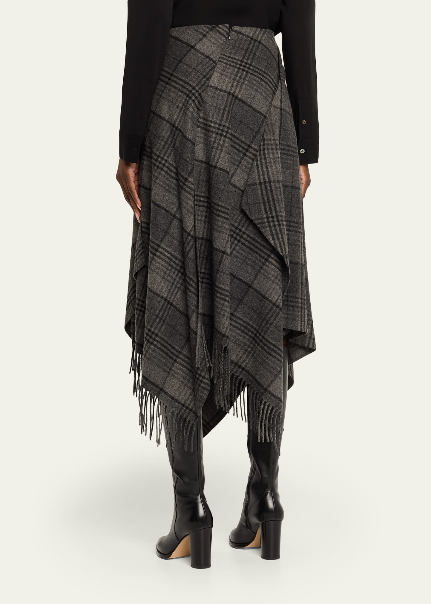 Fringed Plaid Wrap Midi Skirt - 3