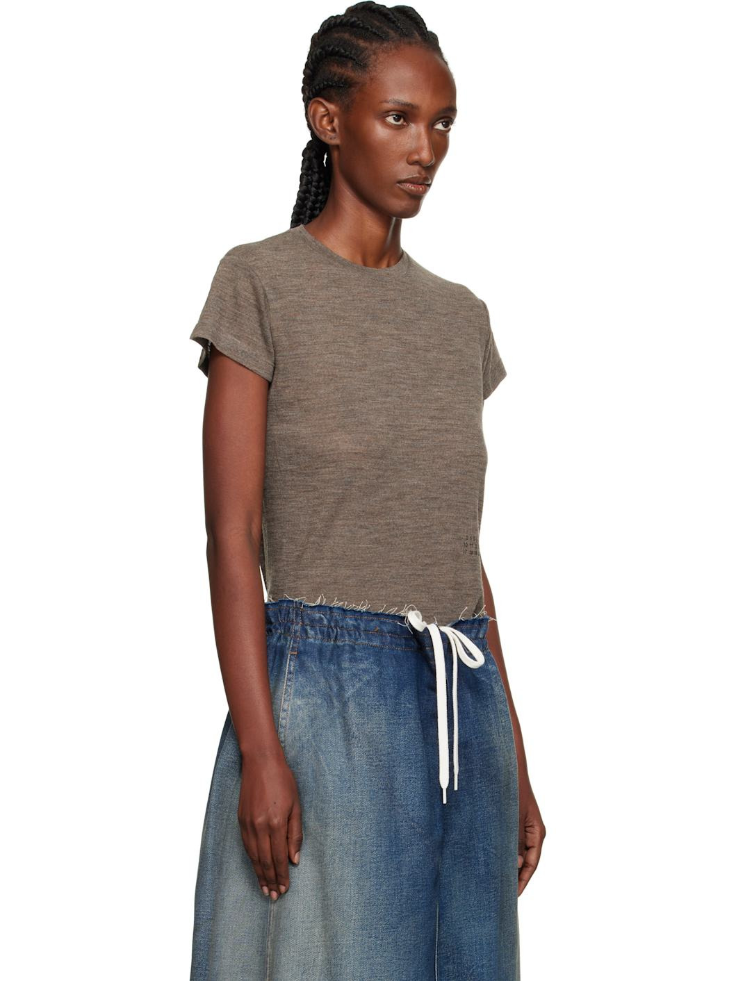 Taupe Sheer Wool Jersey T-shirt - 2