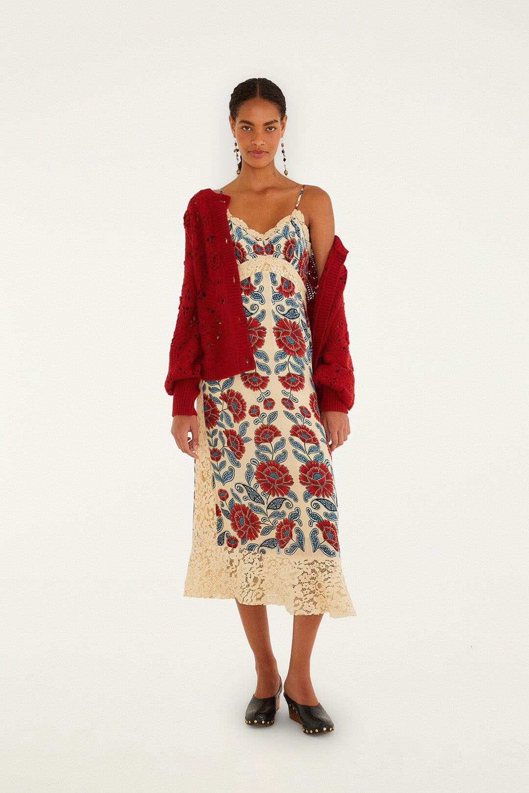 Red Crochet Flower Knit Cardigan - 2
