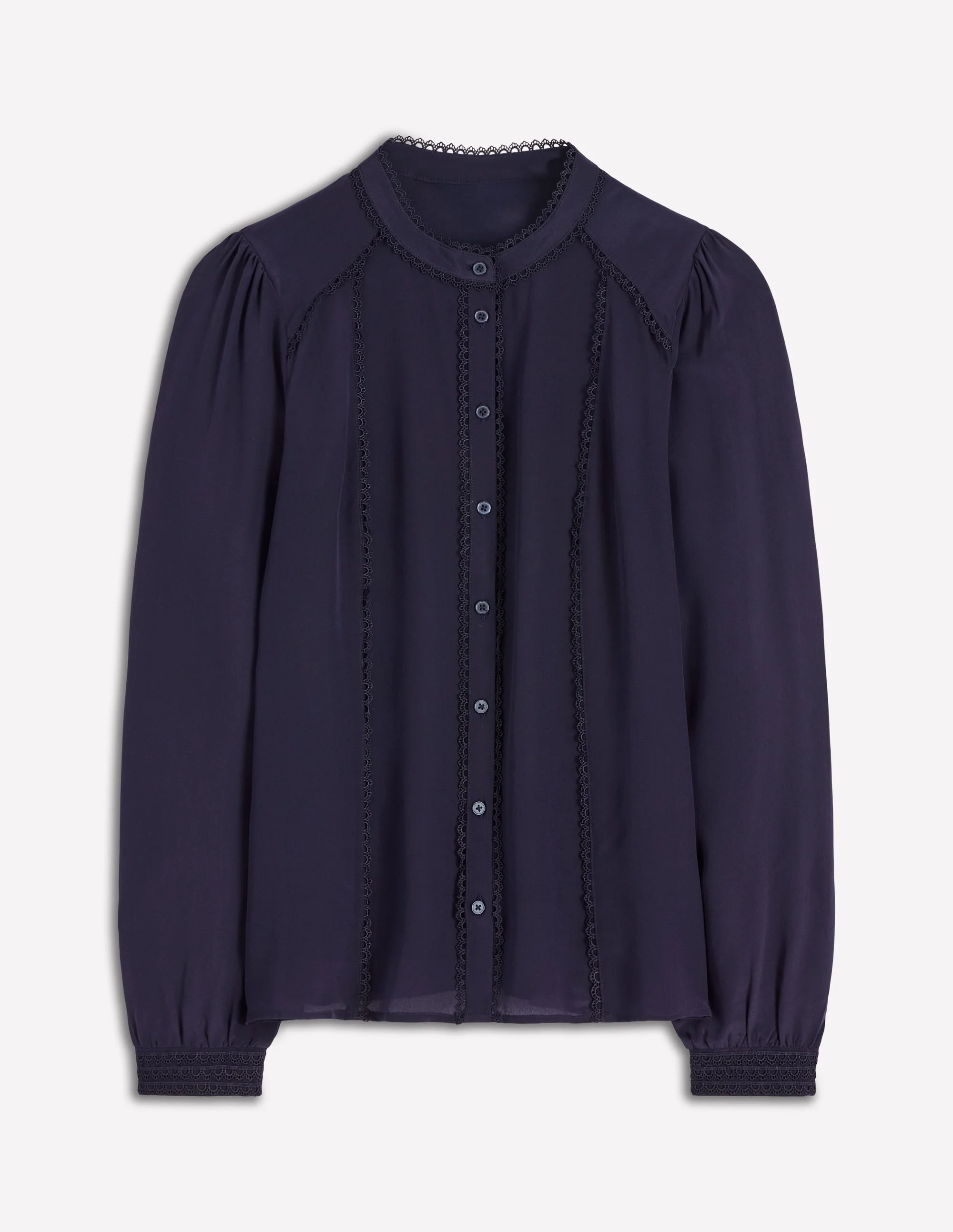 Rhea Trim Detail Silk Top-Denim Blue, Blossomy Sprig - 1