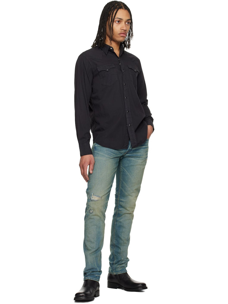 RRL by Ralph Lauren Black Slim Fit Twill Western Shirt outlook