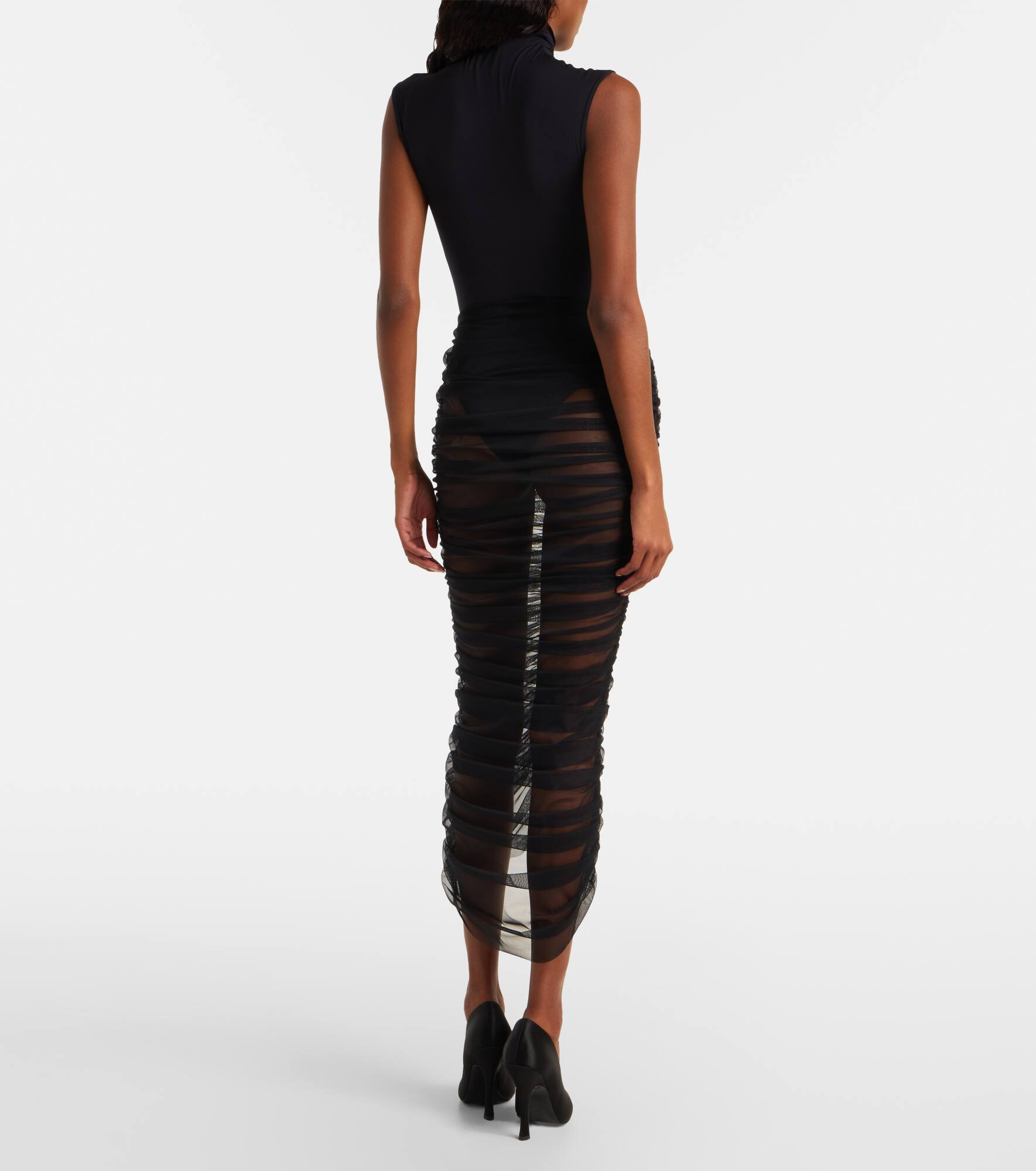 Sheer ruched mesh midi skirt - 3