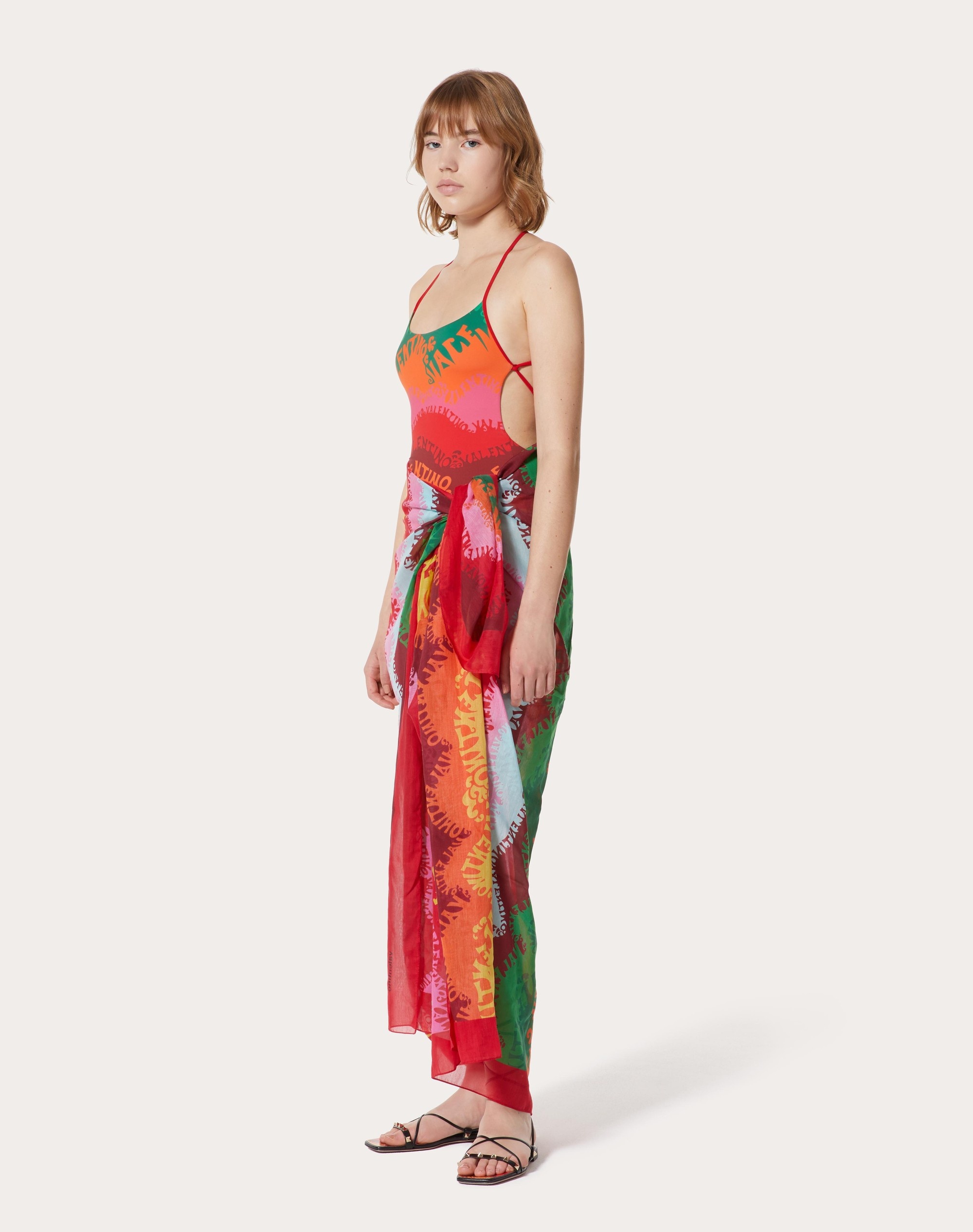 VALENTINO WAVES MULTICOLOR PRINT COTTON AND SILK SARONG - 4