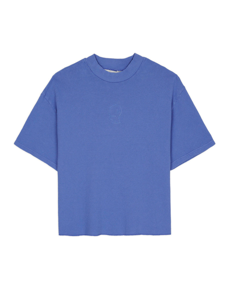 Boxy Thermal Mock Neck T-Shirt - Blue 1