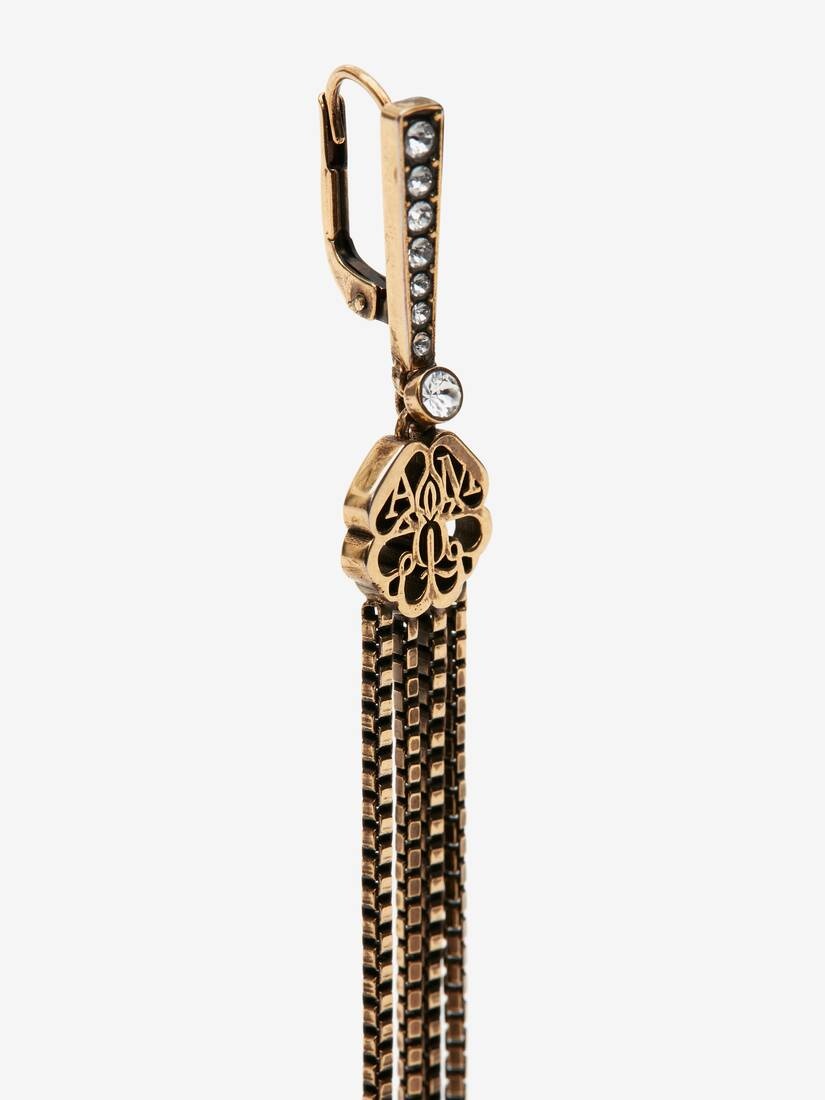 Women's Seal Drop Chain Earrings in Antique Gold - 5