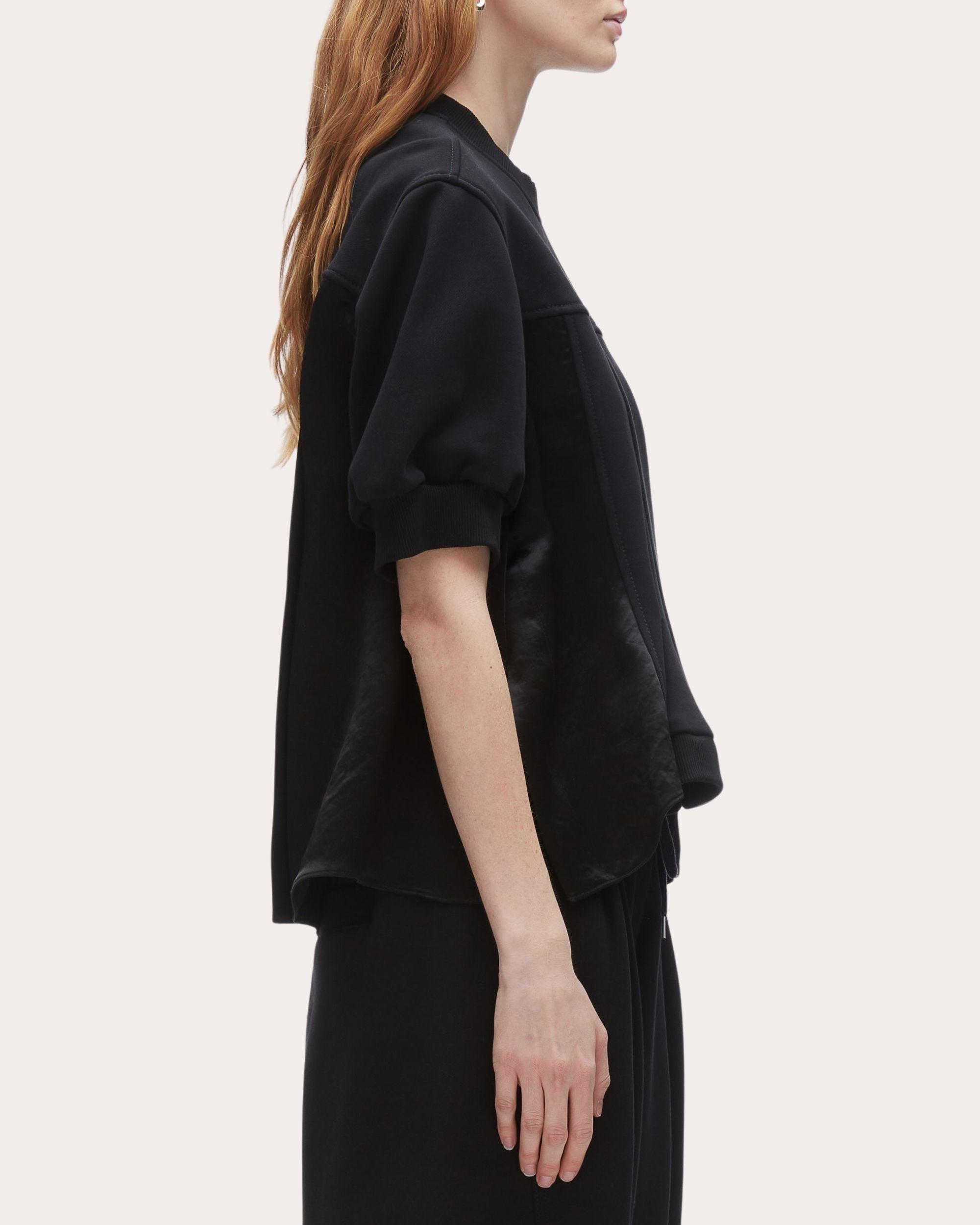 Flounce Puff-Sleeve Satin Top - 3