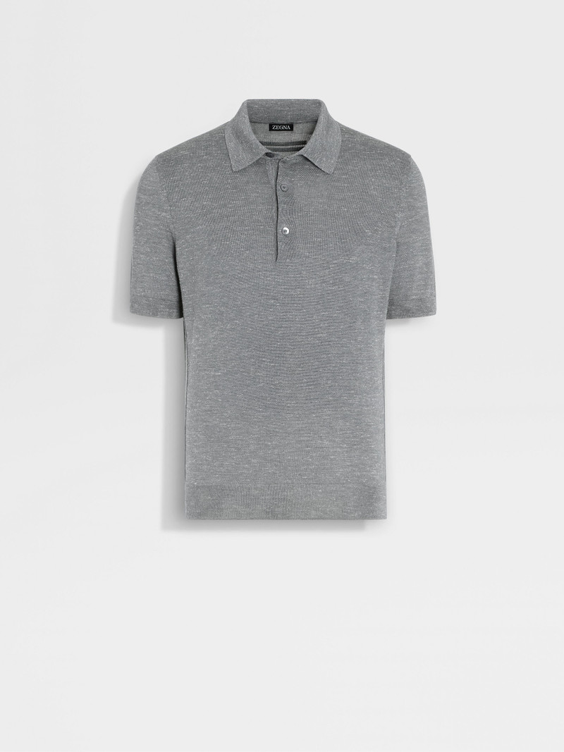 GREY MÉLANGE SILK CASHMERE AND LINEN POLO SHIRT 1