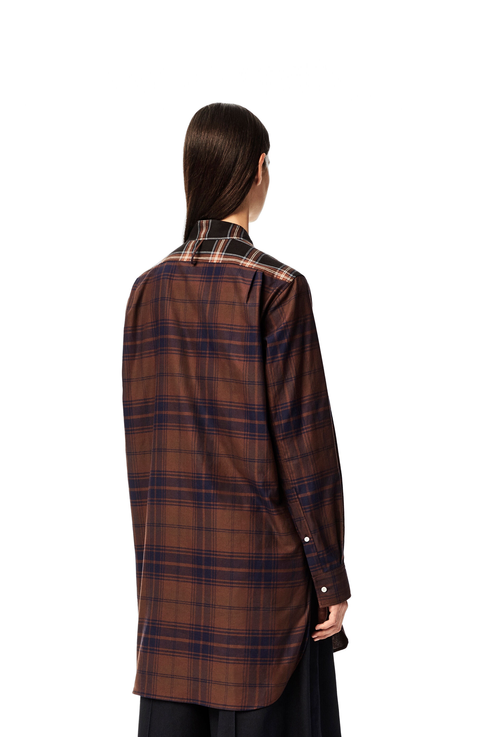 Long asymmetric patchwork shirt in check cotton - 4