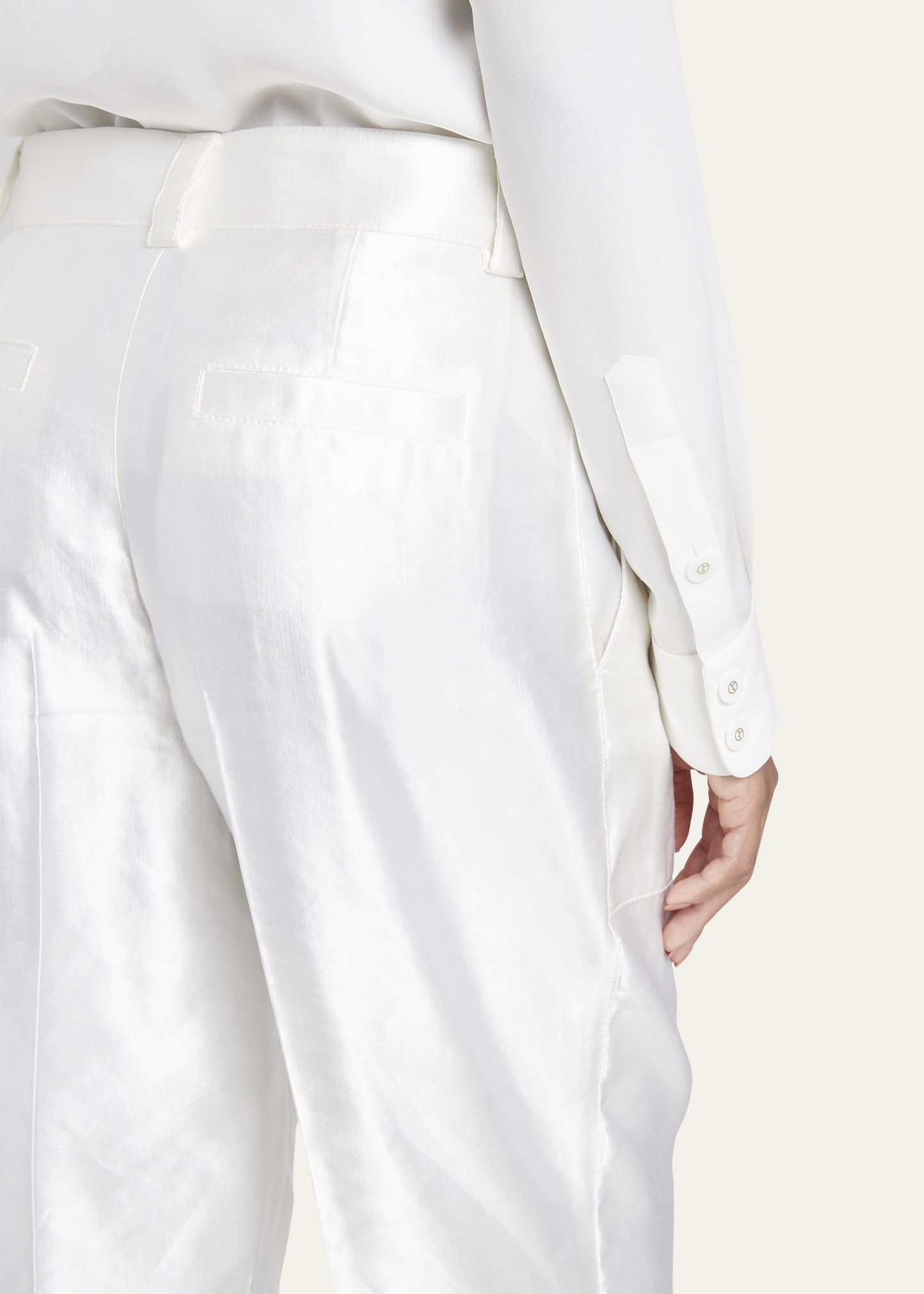 Pintuck Linen Silk Cigarette Trousers - 5