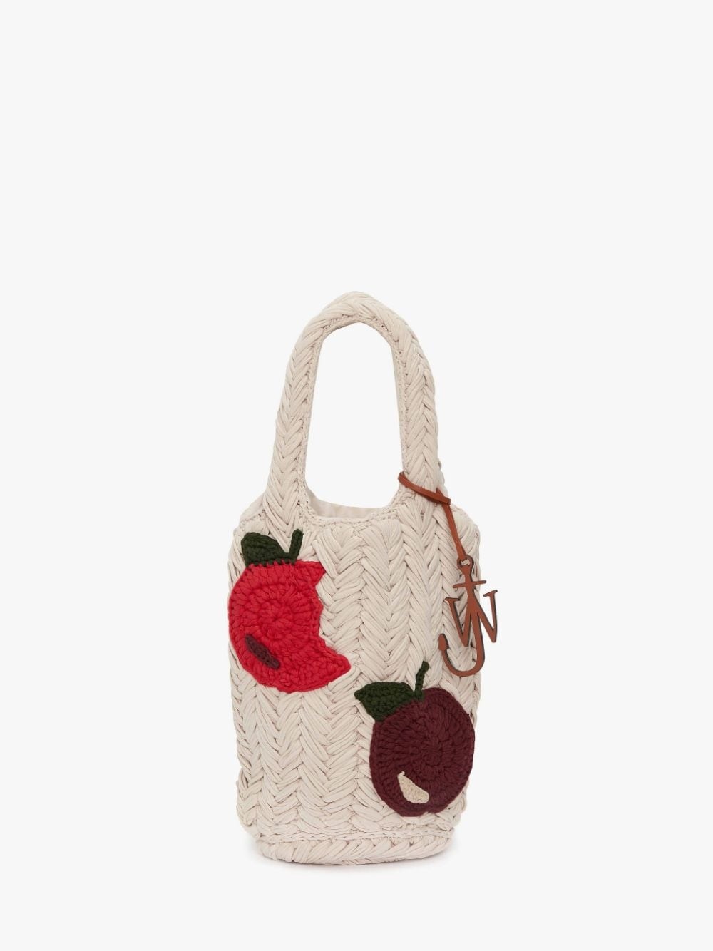 KNITTED SHOPPER TOTE BAG WITH APPLE MOTIF - 1