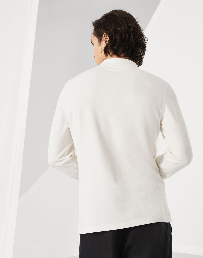 Brunello Cucinelli Cotton waffle jersey long sleeve T-shirt with Henley collar outlook