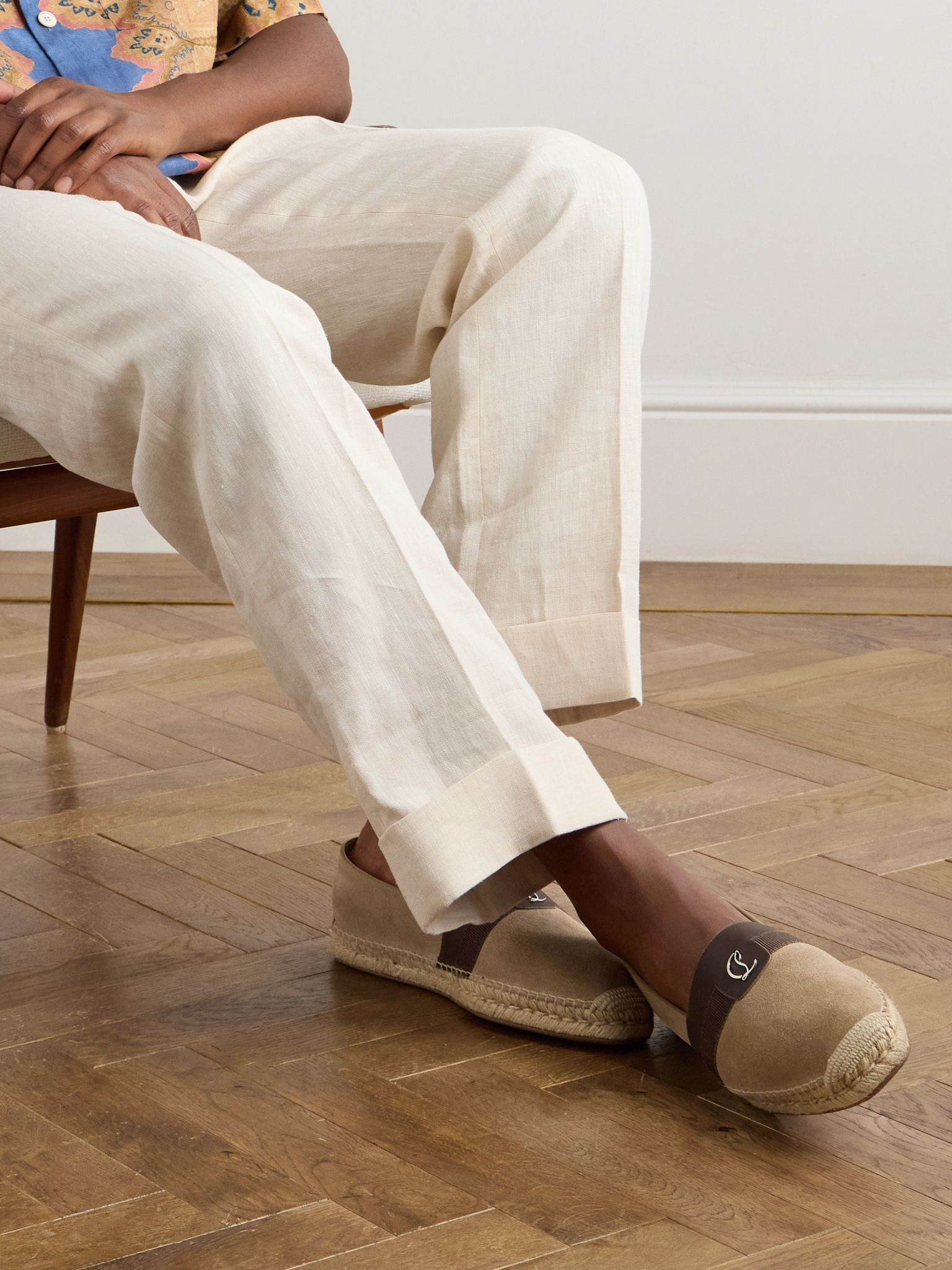 Alfarica Logo-Embellished Leather and Grosgrain-Trimmed Suede Espadrilles Beige - 2