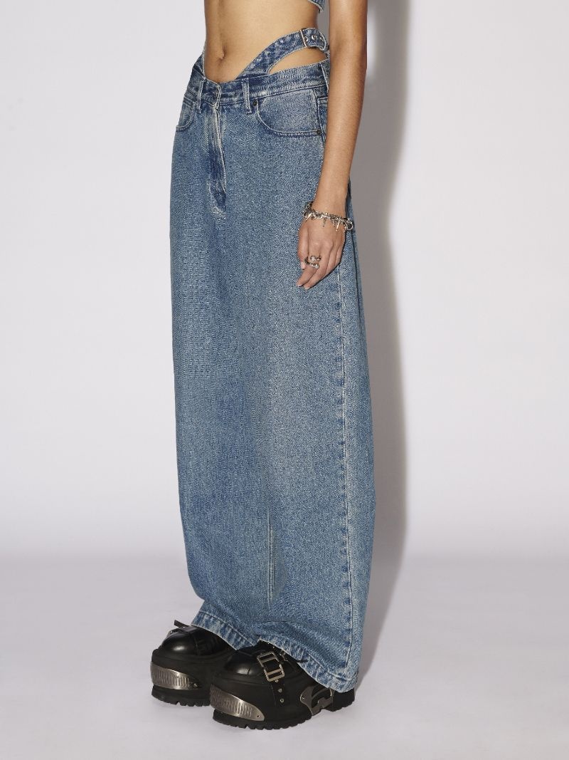 BELTED BAGGY DENIM PANTS - 5