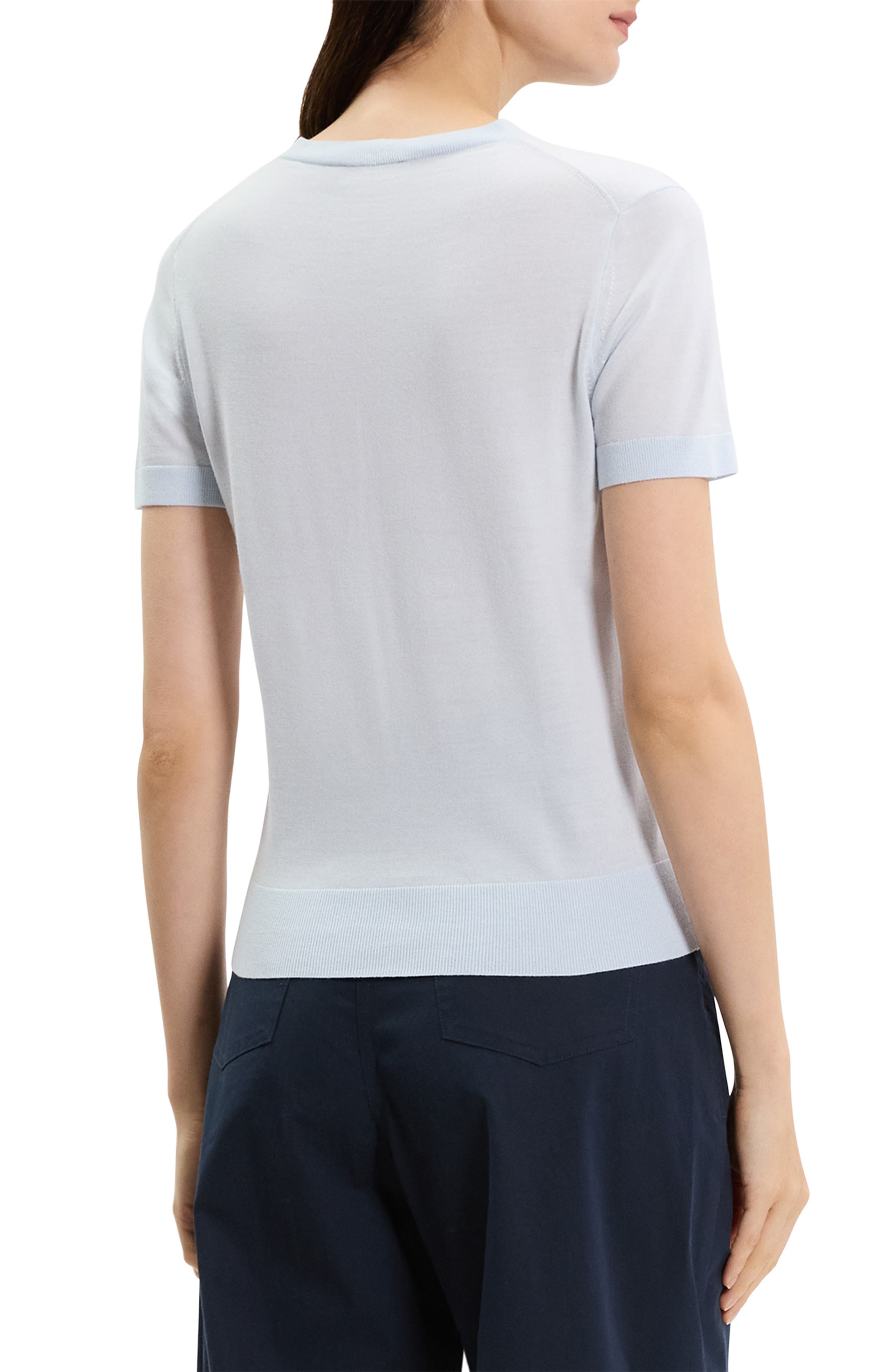 Theory Regal Short Sleeve Wool Sweater in Mist at Nordstrom - 2