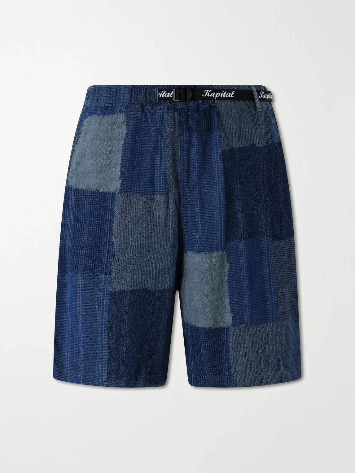 Tugihagi Straight-Leg Belted Patchwork Cotton Shorts - 1