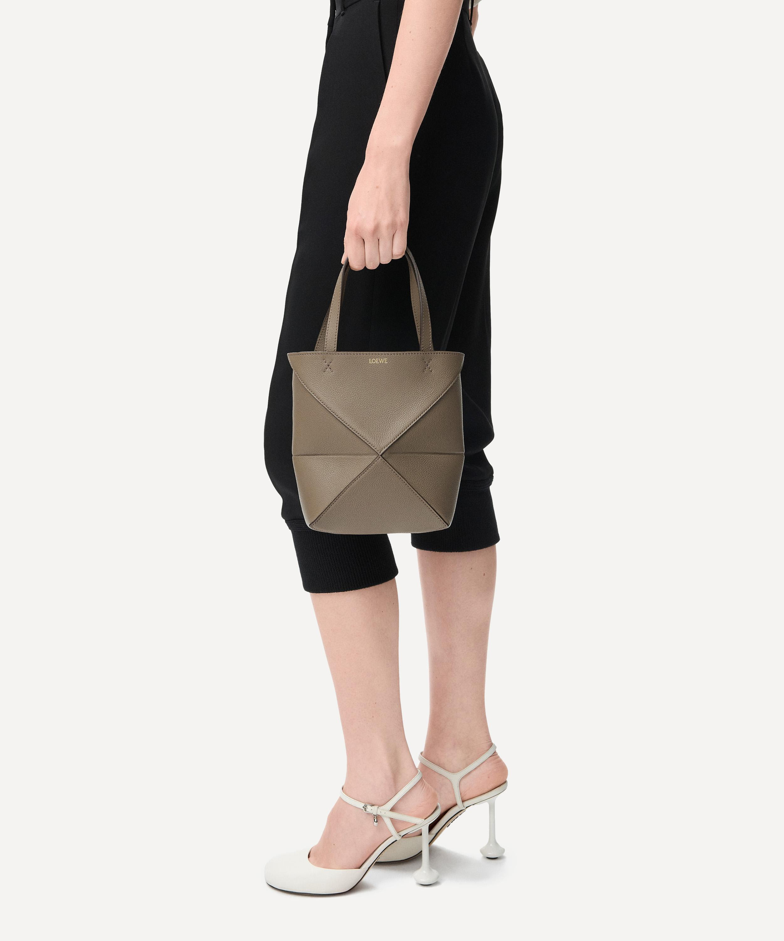 Mini Puzzle Fold Taupe Leather Tote Bag - 8