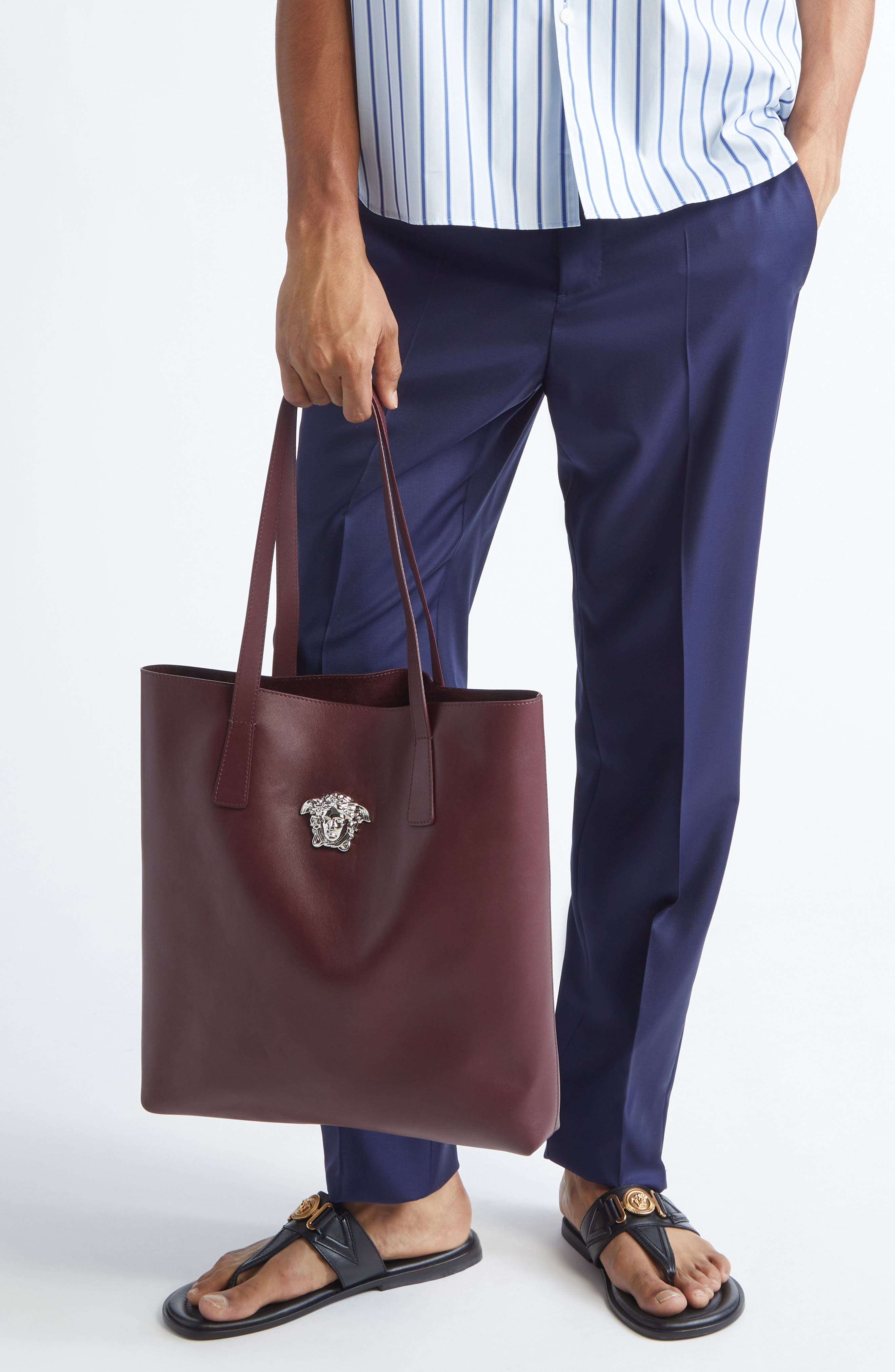 Versace Medusa Leather Tote Bag in Burgundy Palladium at Nordstrom - 2