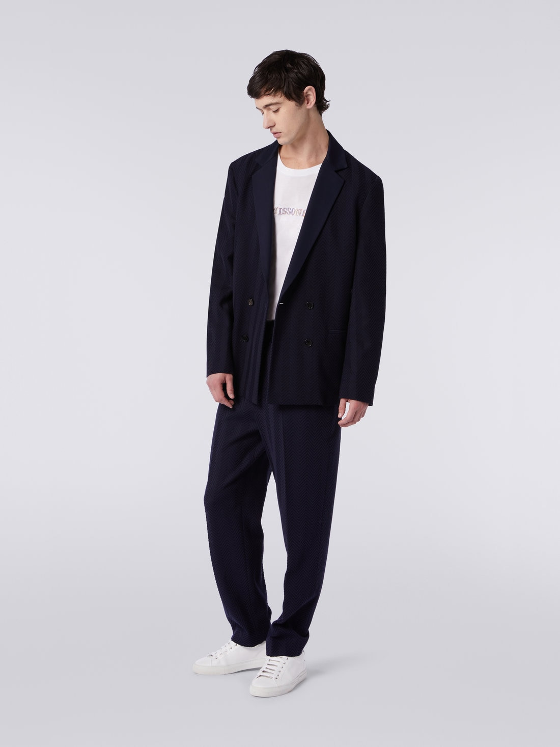 Classic plain cotton and viscose chevron trousers - 3