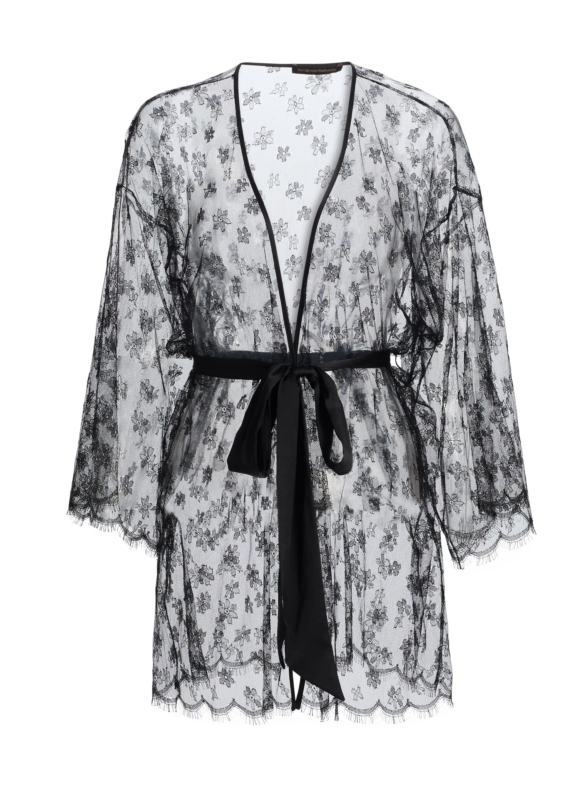 Women's Floral Lace Robe - Black - 1
