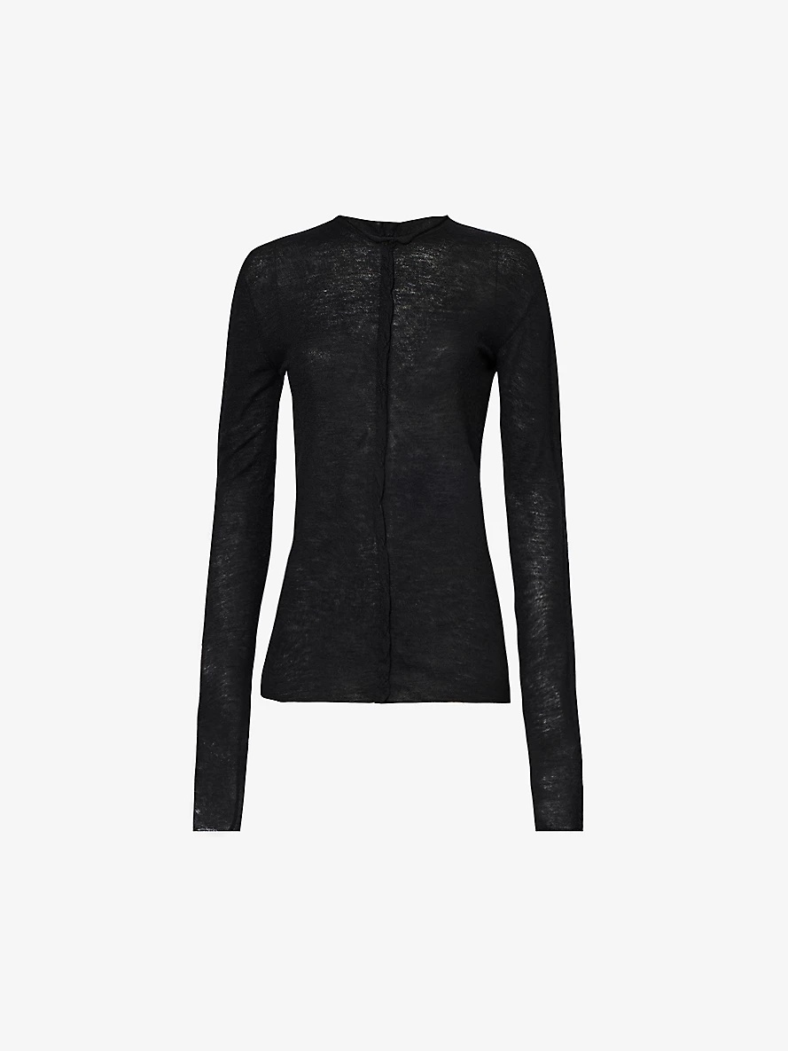 Long-sleeved brushed-texture cashmere knitted top - 1