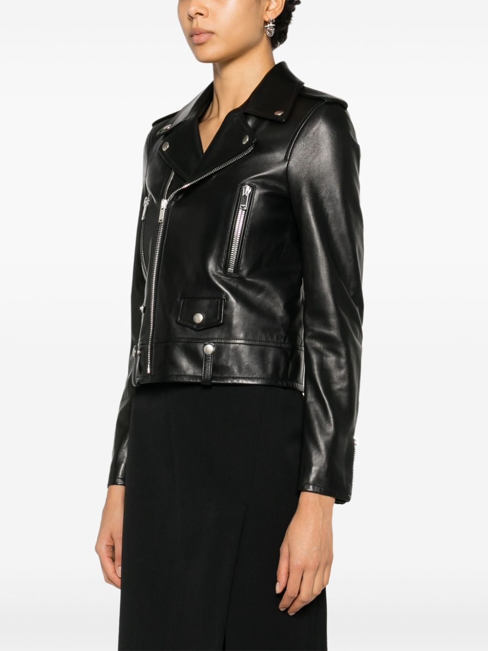 zip-up leather biker jacket - 3