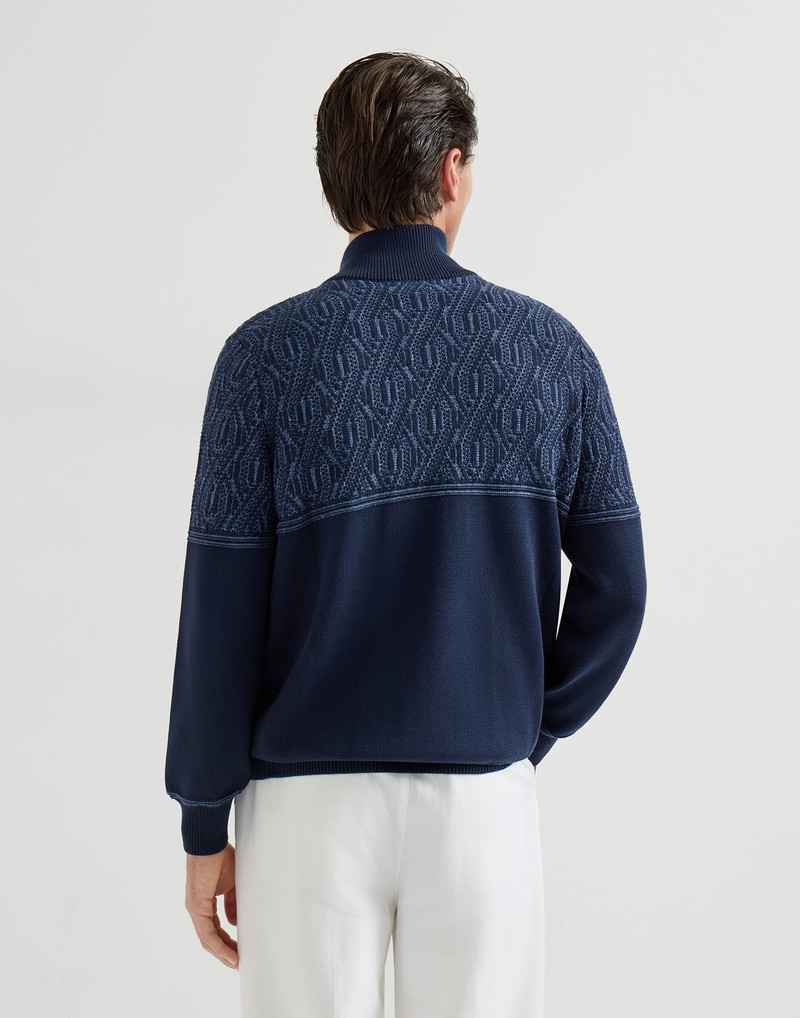 Cotton cardigan with jacquard cable shoulder 3