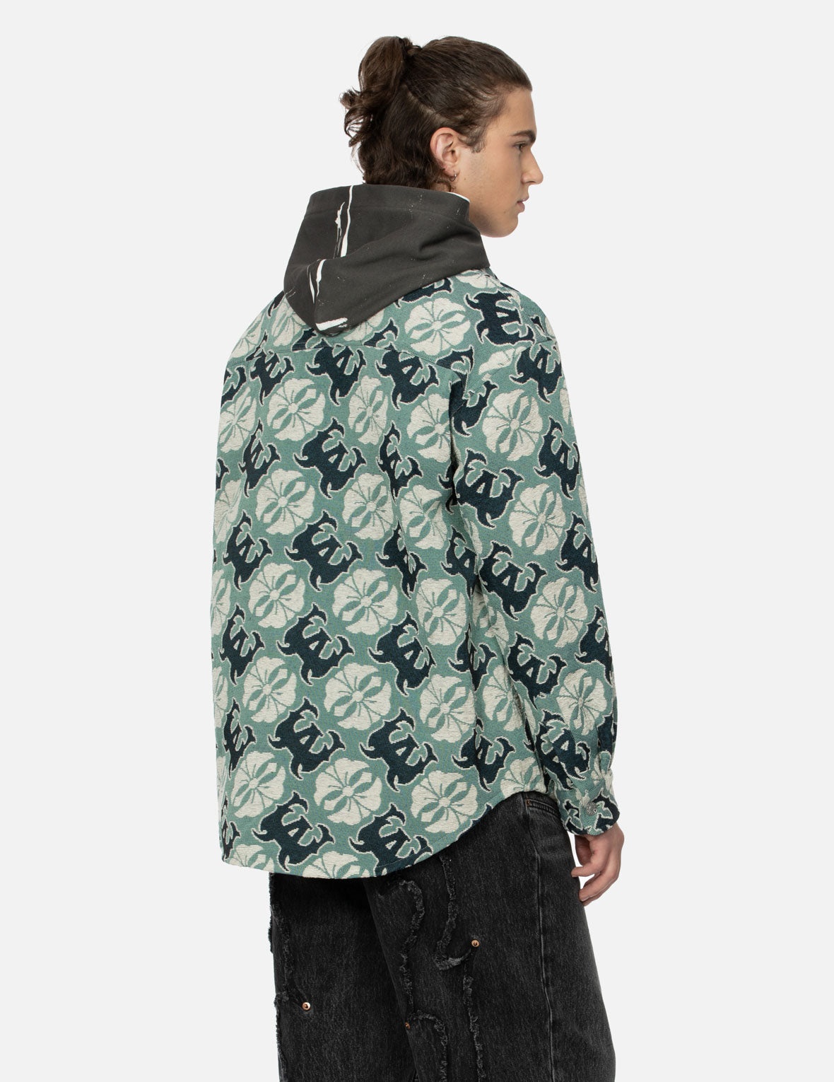 ALLOVER KAMON AND LOGO JACQUARD REGULAR FIT TAPESTRY JACKET - 8