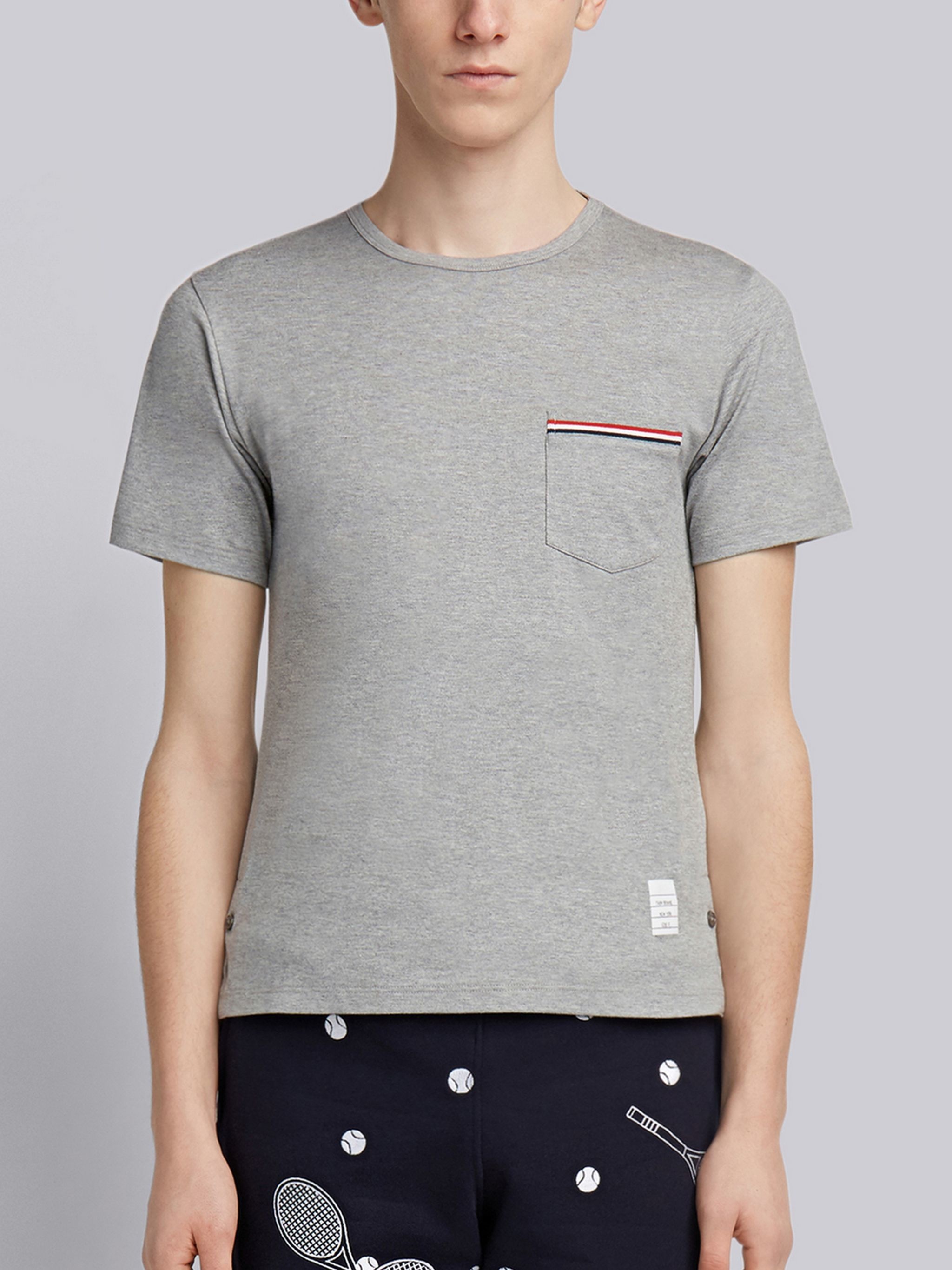 Light Greymedium Weight Jersey Tipped Pocket Crew Neck Tee - 1